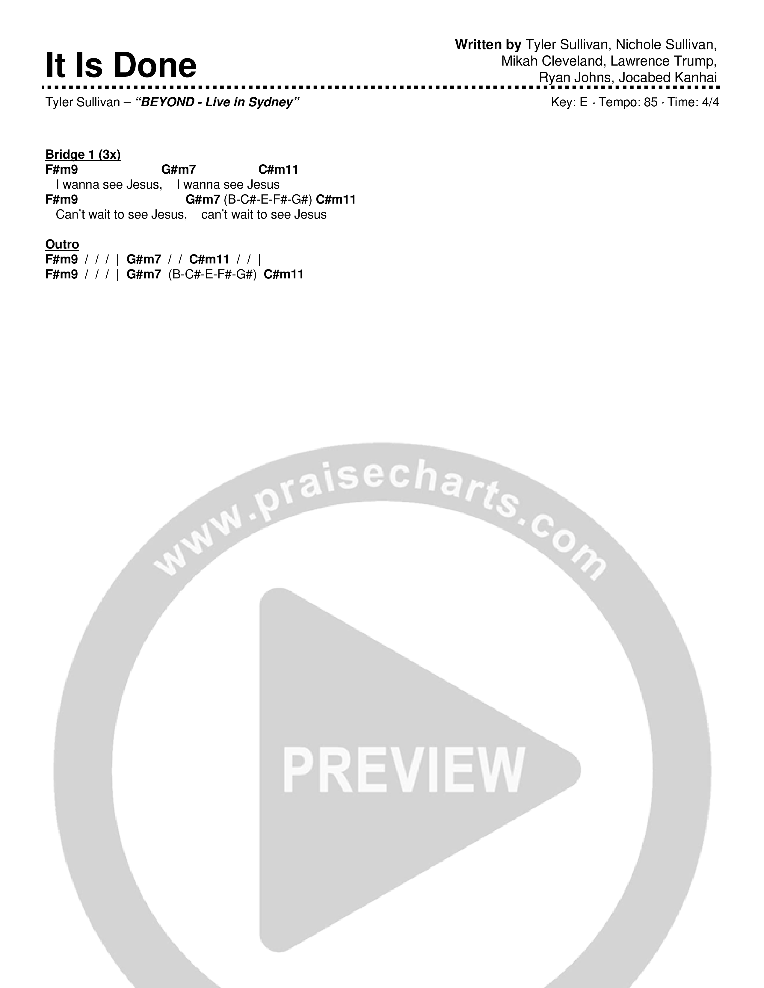 It is Done Chord Chart (Tyler Sullivan)