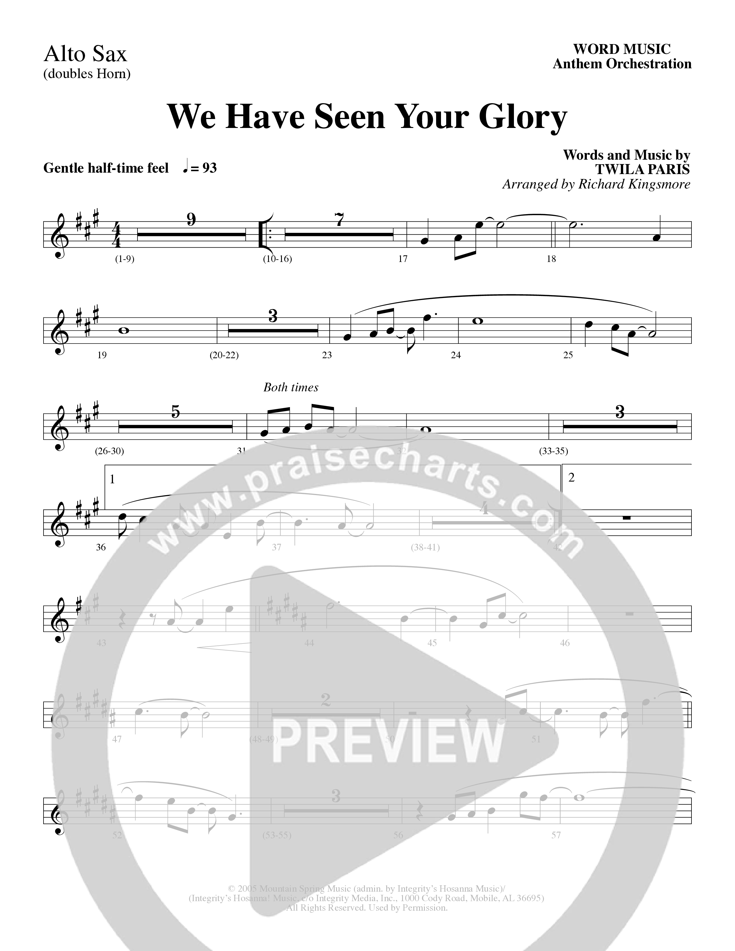 We Have Seen Your Glory (Choral Anthem SATB) Alto Sax (Word Music Choral / Arr. Richard Kingsmore)