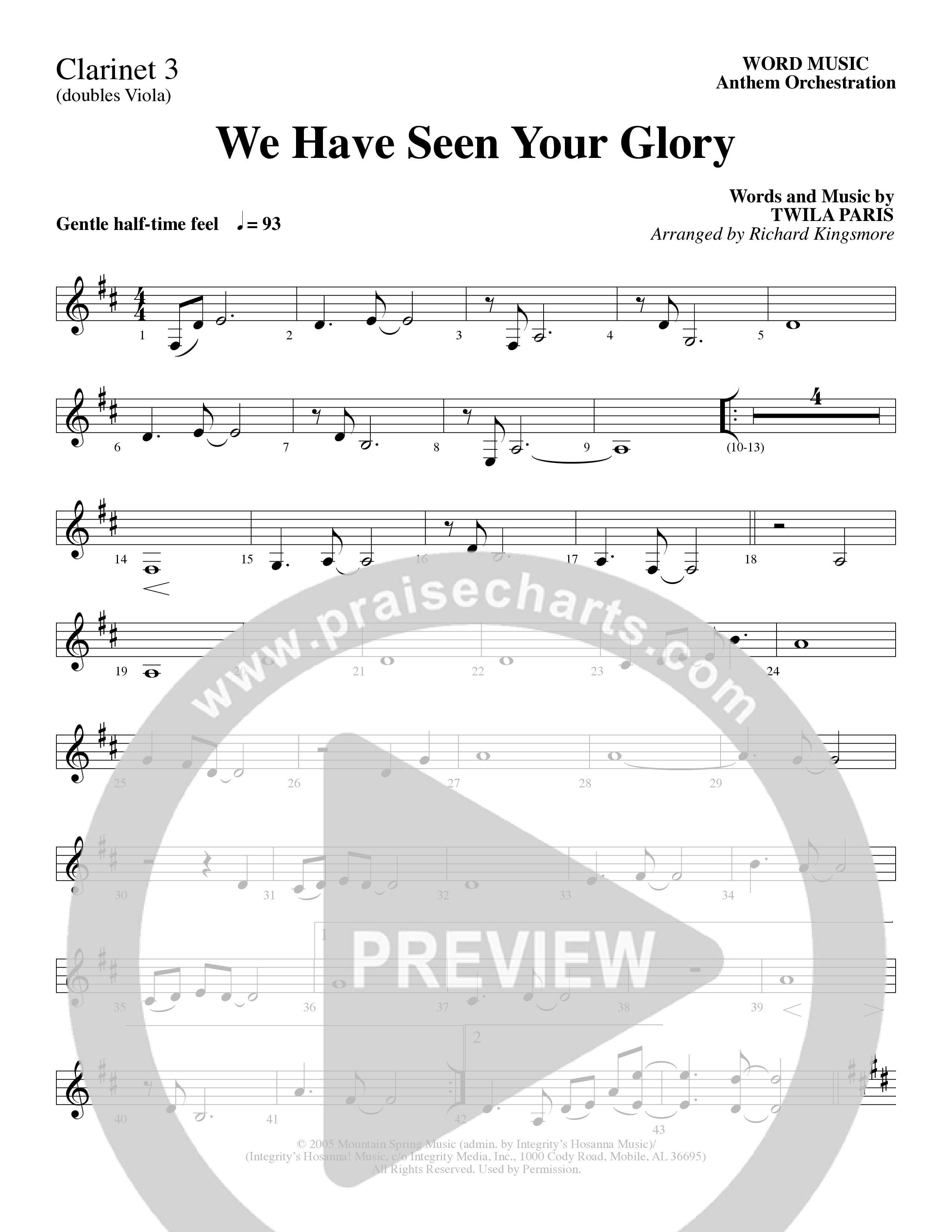 We Have Seen Your Glory (Choral Anthem SATB) Clarinet 3 (Word Music Choral / Arr. Richard Kingsmore)
