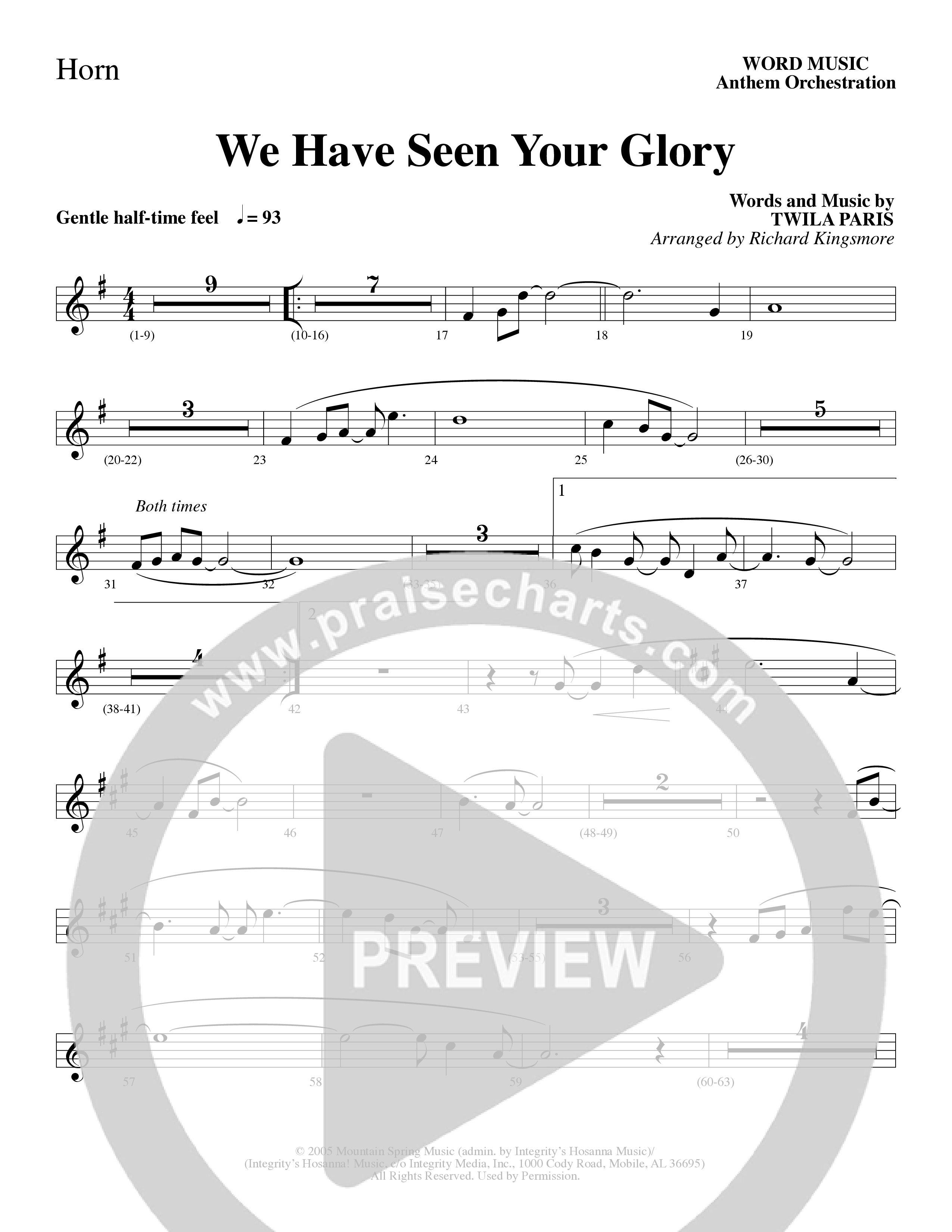 We Have Seen Your Glory (Choral Anthem SATB) French Horn (Word Music Choral / Arr. Richard Kingsmore)