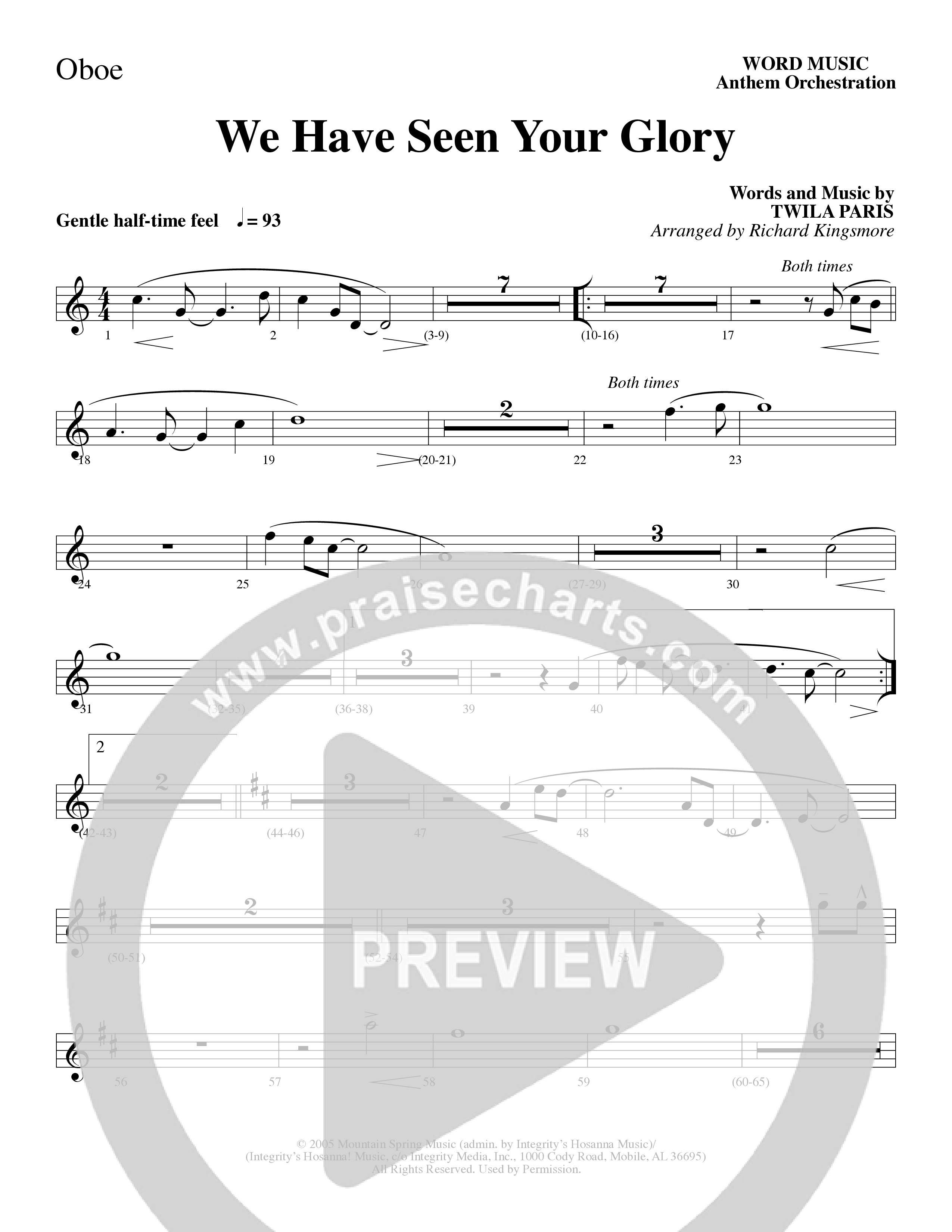 We Have Seen Your Glory (Choral Anthem SATB) Oboe (Word Music Choral / Arr. Richard Kingsmore)