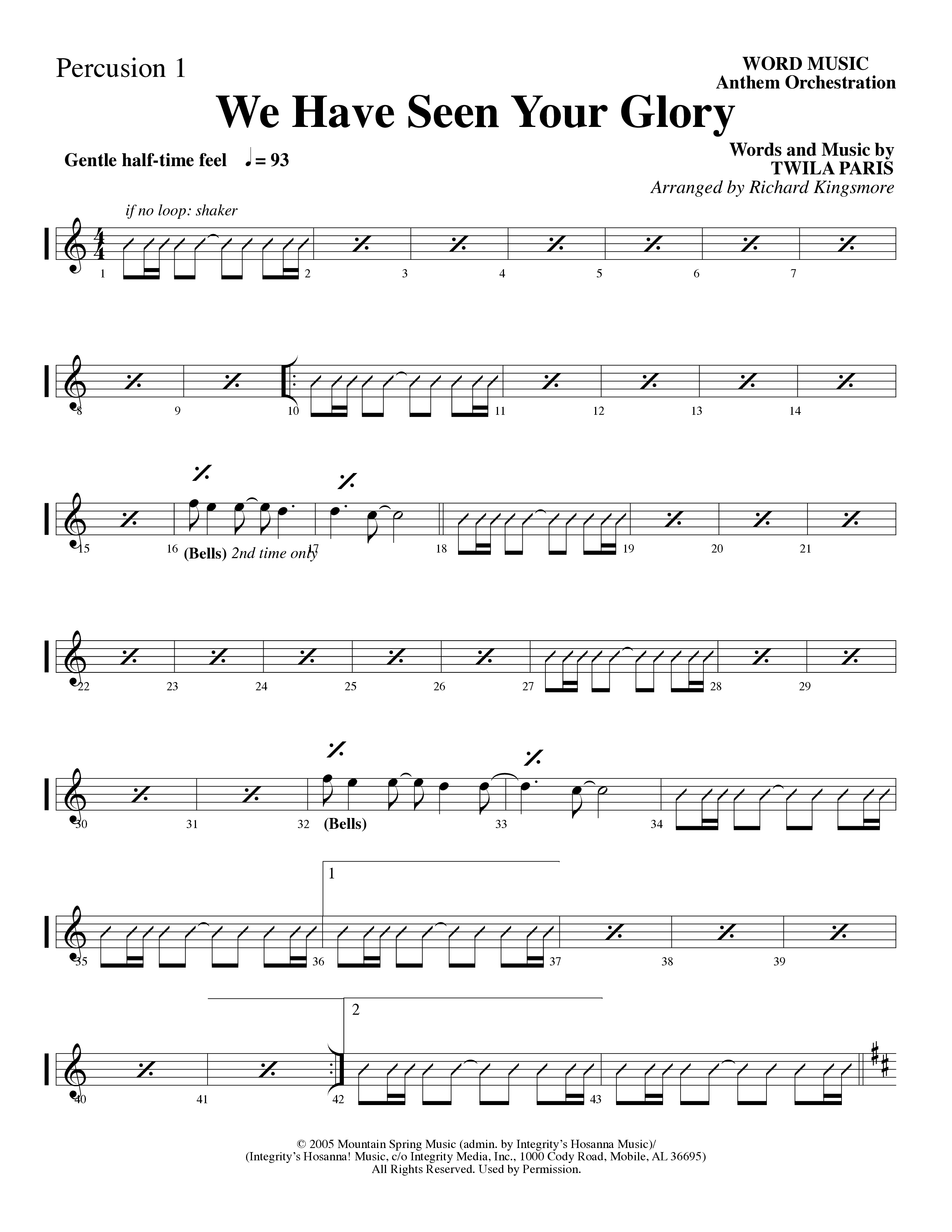 We Have Seen Your Glory (Choral Anthem SATB) Percussion (Word Music Choral / Arr. Richard Kingsmore)