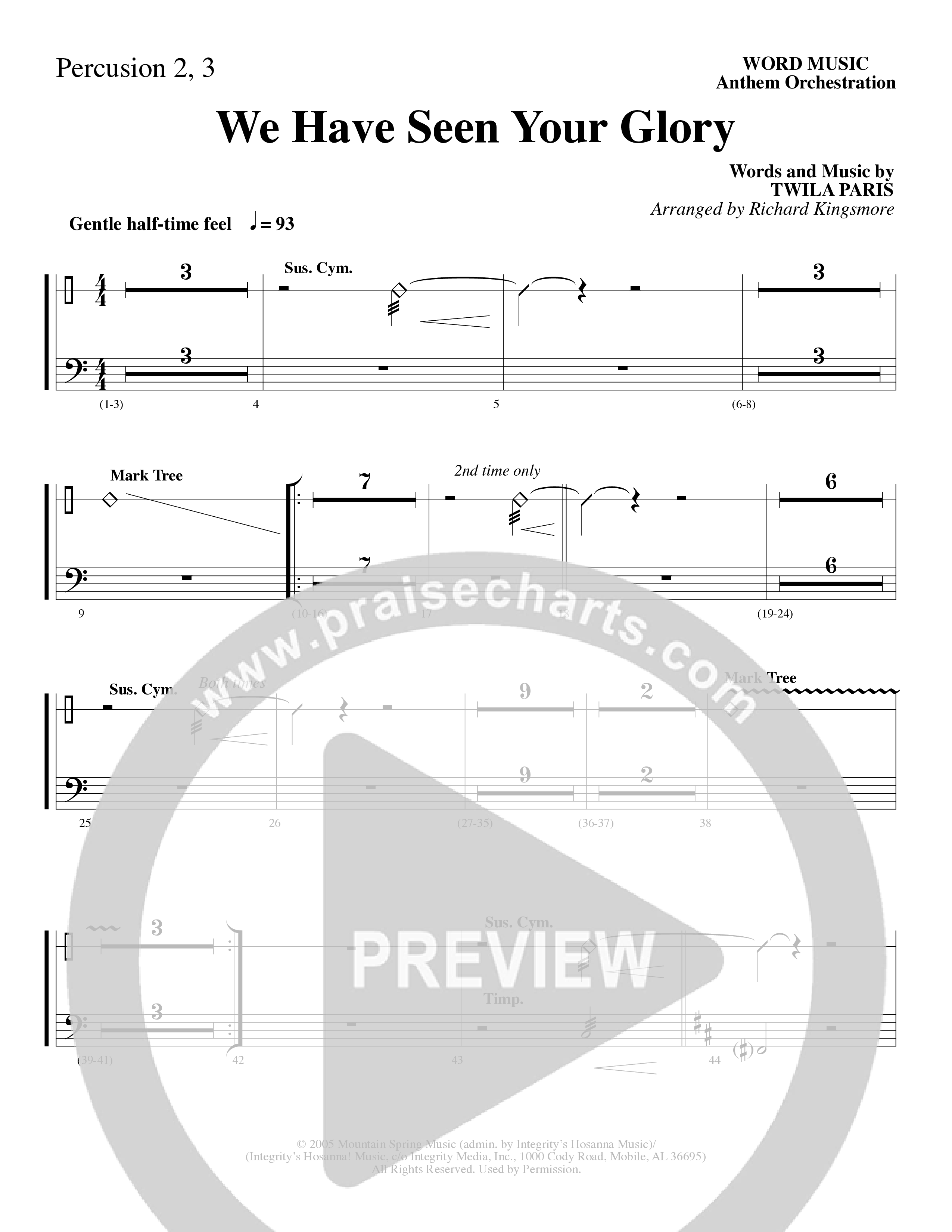 We Have Seen Your Glory (Choral Anthem SATB) Percussion (Word Music Choral / Arr. Richard Kingsmore)