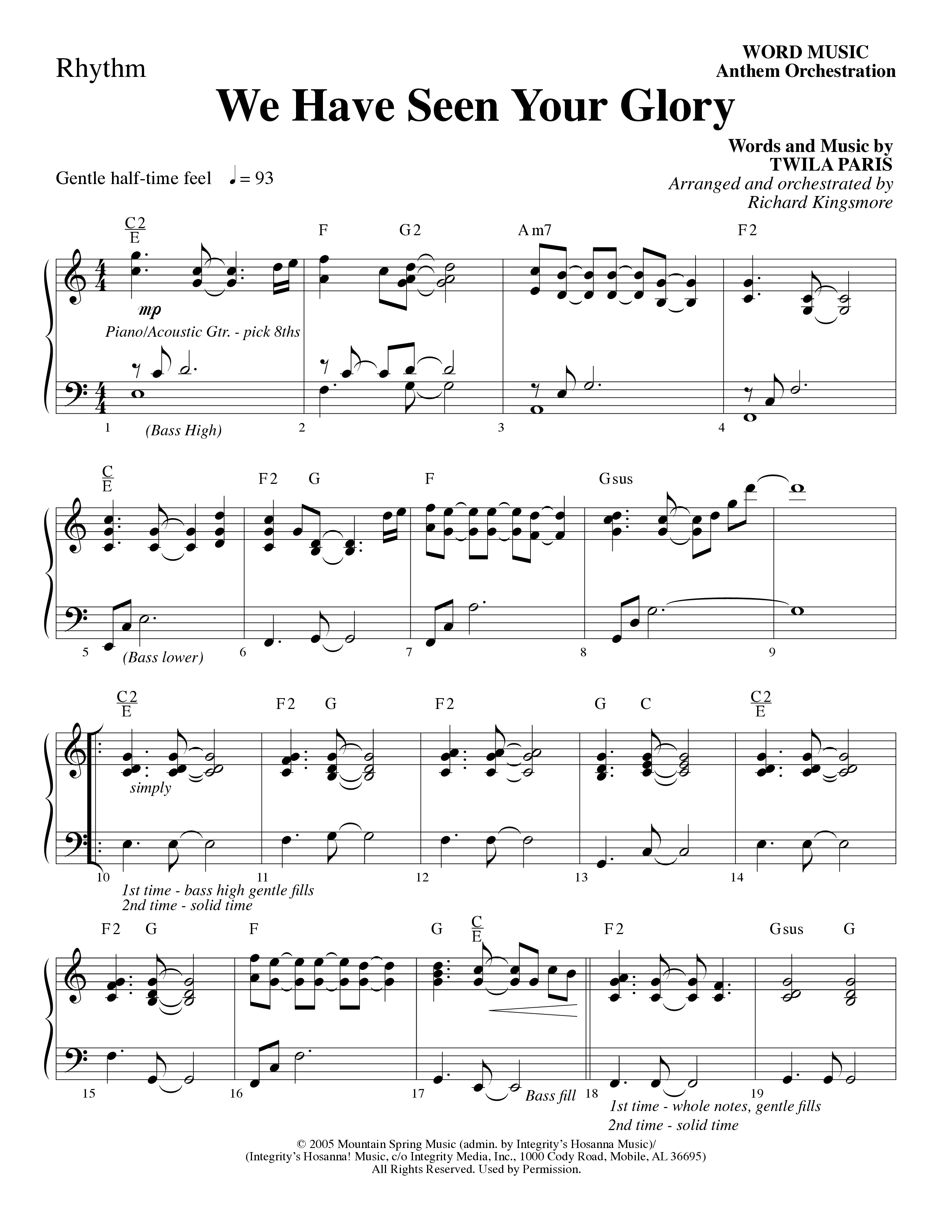 We Have Seen Your Glory (Choral Anthem SATB) Rhythm Chart (Word Music Choral / Arr. Richard Kingsmore)