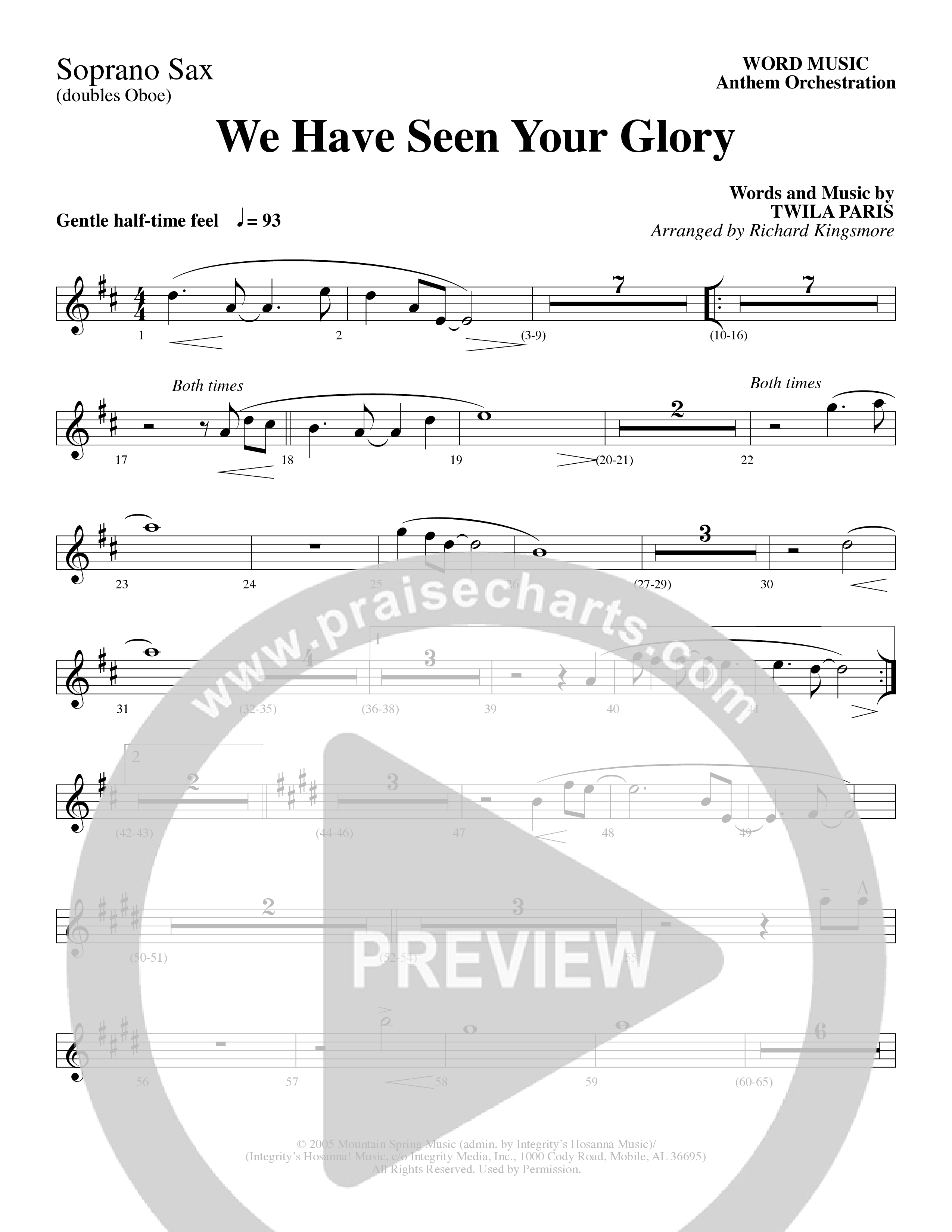 We Have Seen Your Glory (Choral Anthem SATB) Soprano Sax (Word Music Choral / Arr. Richard Kingsmore)