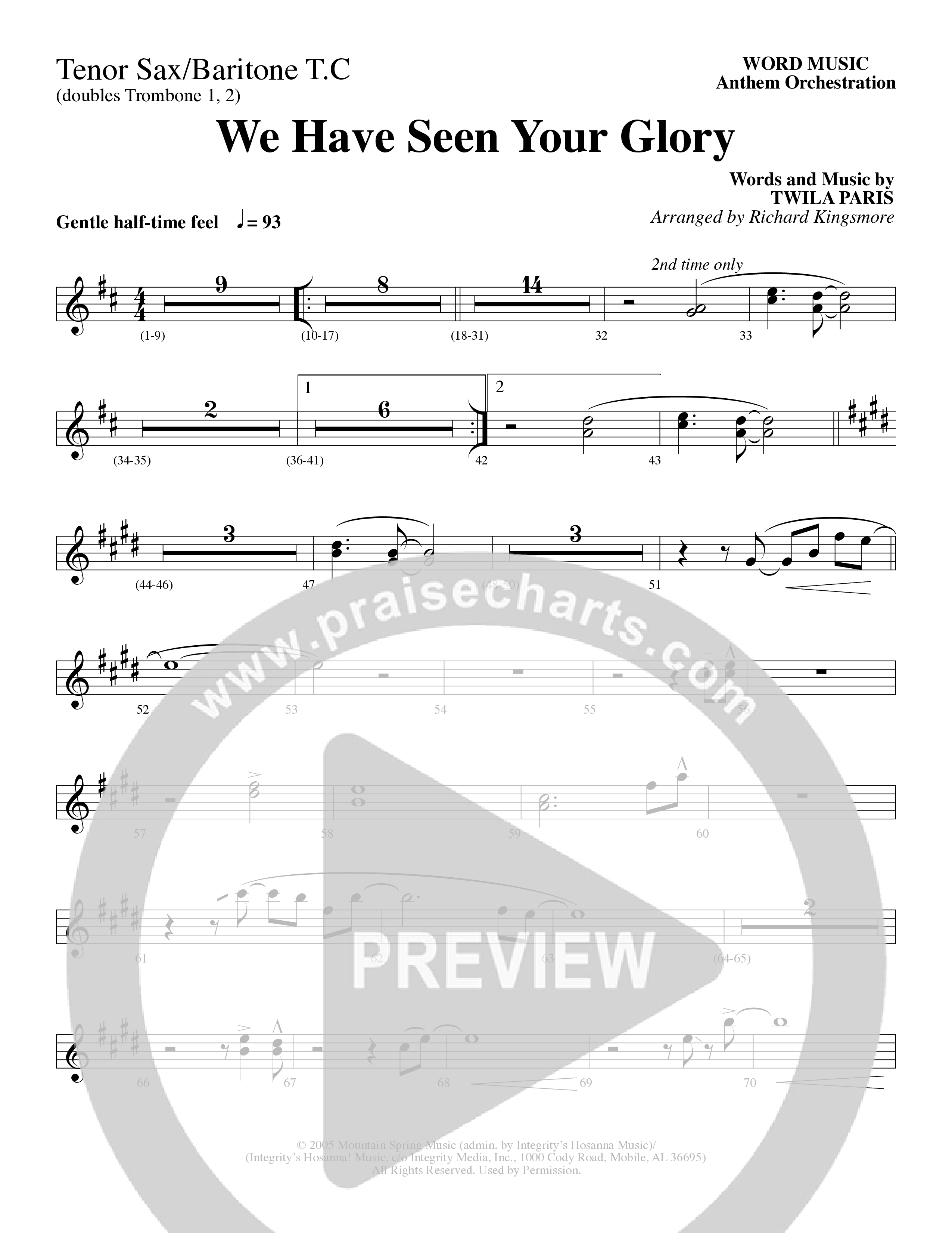 We Have Seen Your Glory (Choral Anthem SATB) Tenor Sax/Baritone T.C. (Word Music Choral / Arr. Richard Kingsmore)
