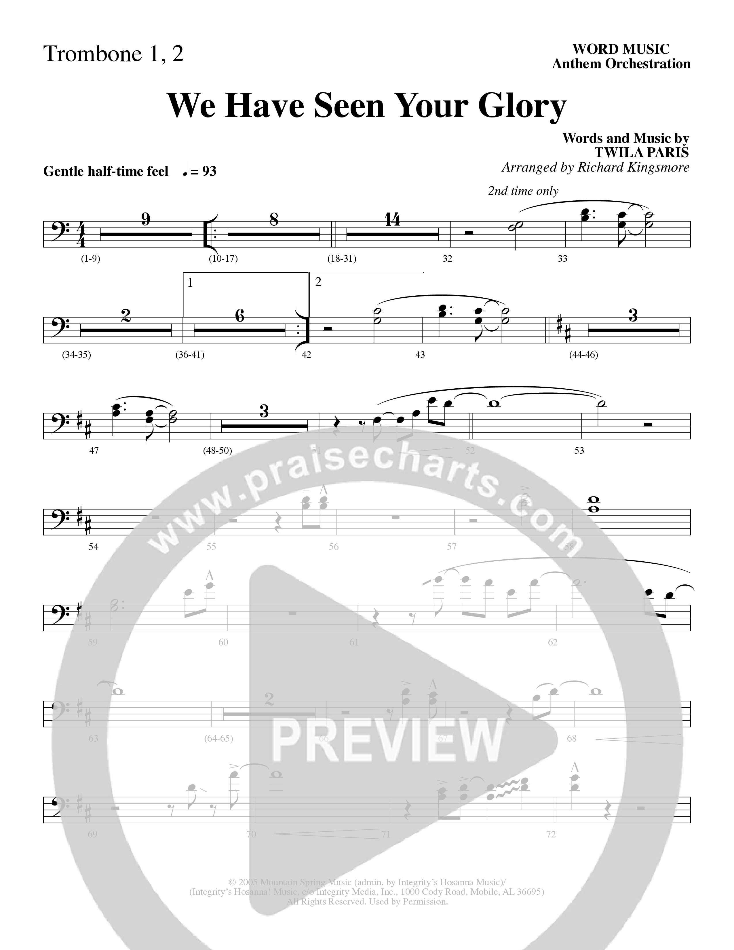 We Have Seen Your Glory (Choral Anthem SATB) Trombone 1/2 (Word Music Choral / Arr. Richard Kingsmore)
