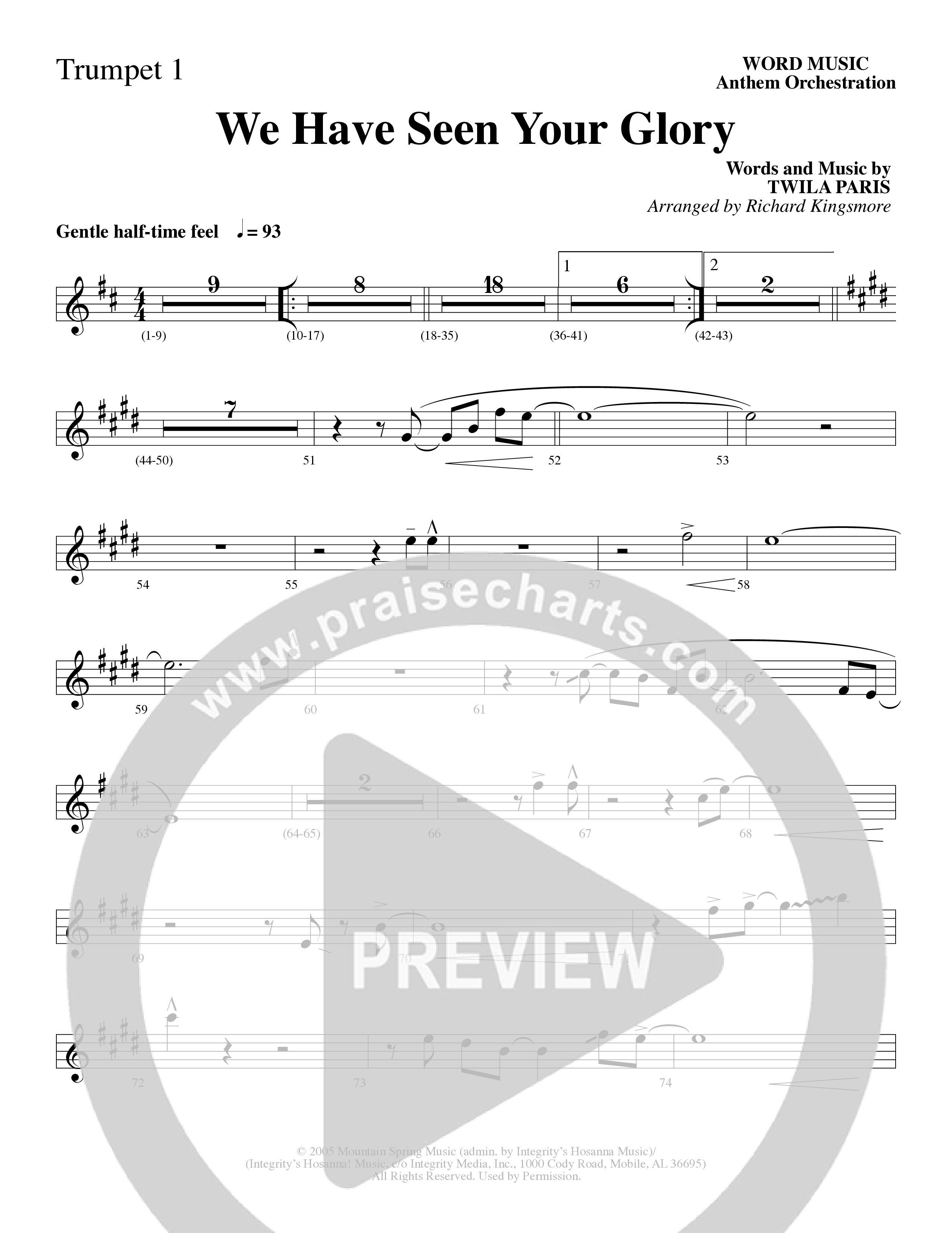 We Have Seen Your Glory (Choral Anthem SATB) Trumpet 1 (Word Music Choral / Arr. Richard Kingsmore)