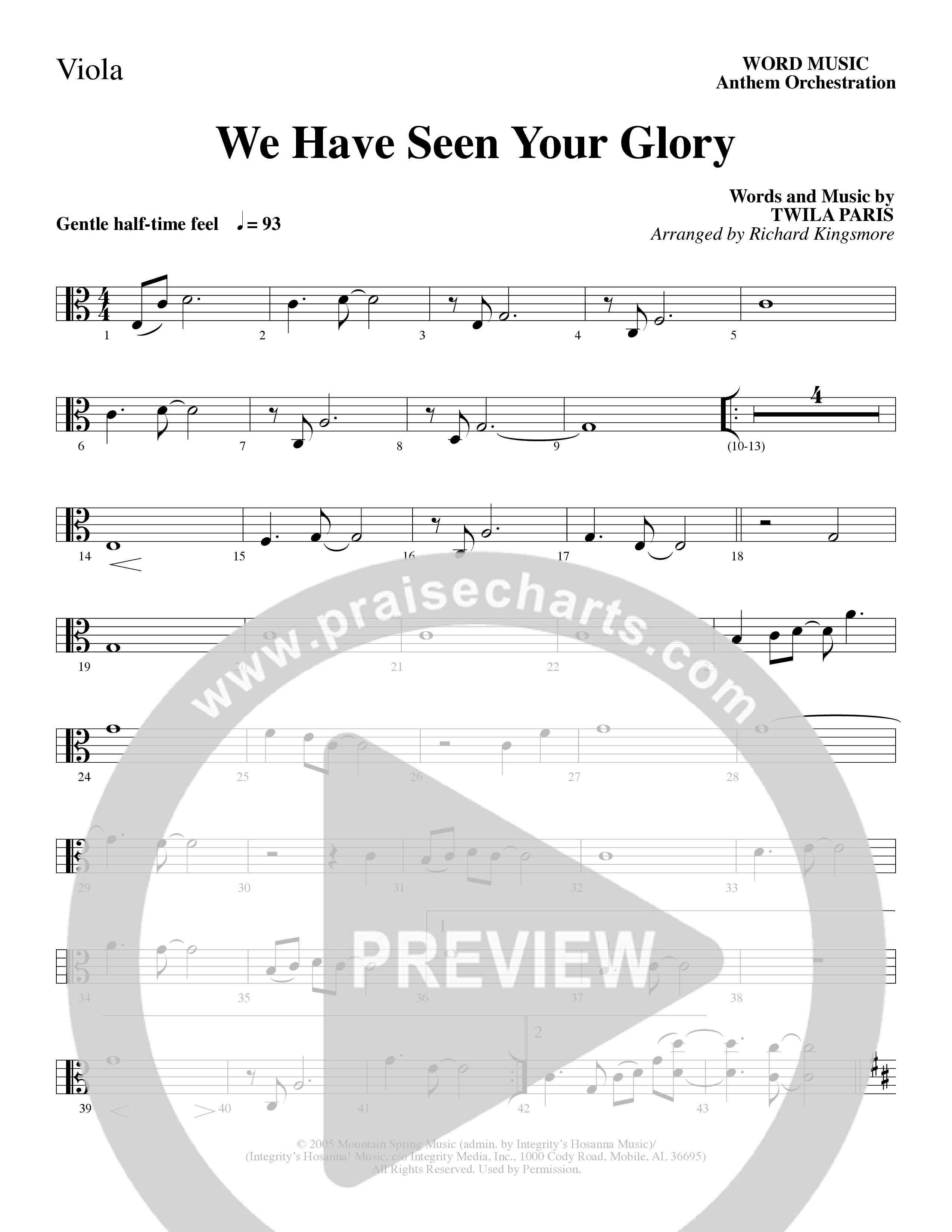 We Have Seen Your Glory (Choral Anthem SATB) Viola (Word Music Choral / Arr. Richard Kingsmore)