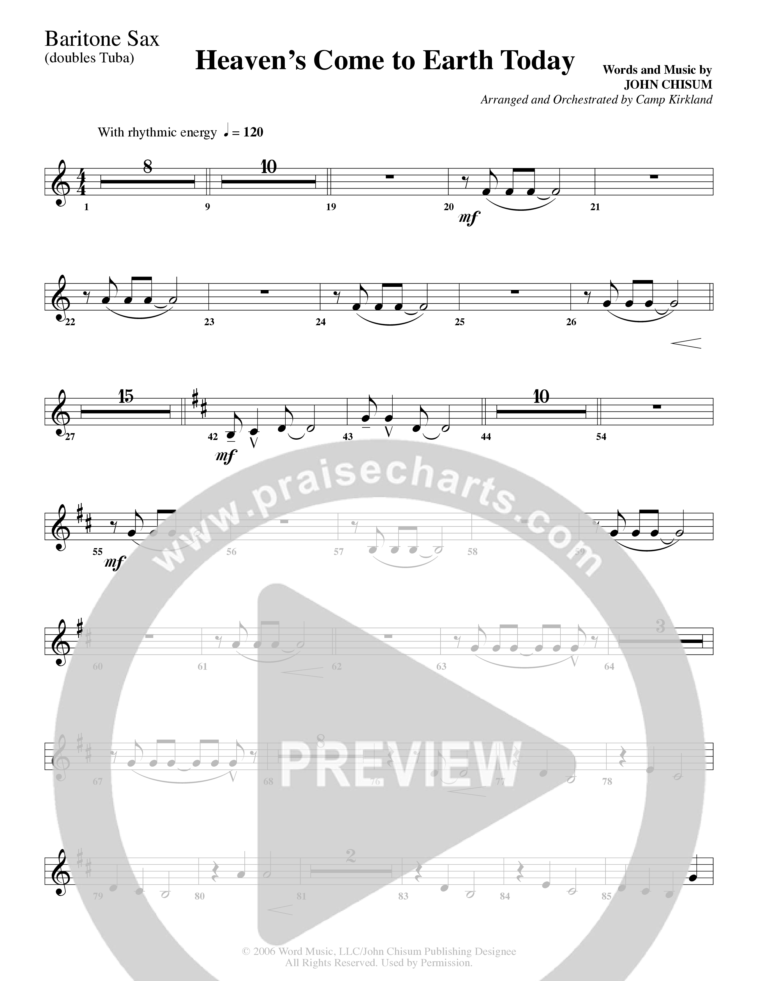 Heaven's Come To Earth Today (Choral Anthem SATB) Bari Sax (Word Music Choral / Arr. Camp Kirkland)