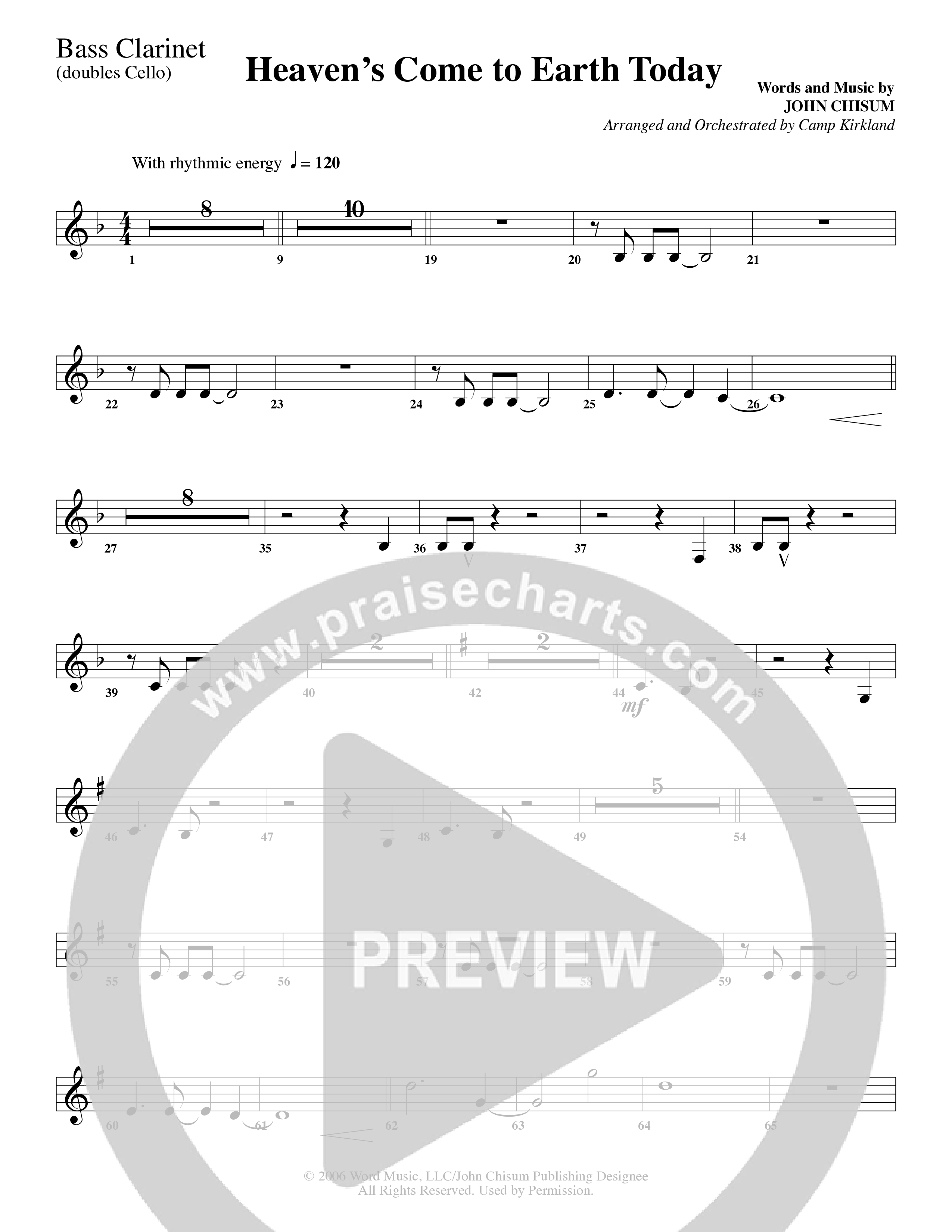 Heaven's Come To Earth Today (Choral Anthem SATB) Bass Clarinet (Word Music Choral / Arr. Camp Kirkland)