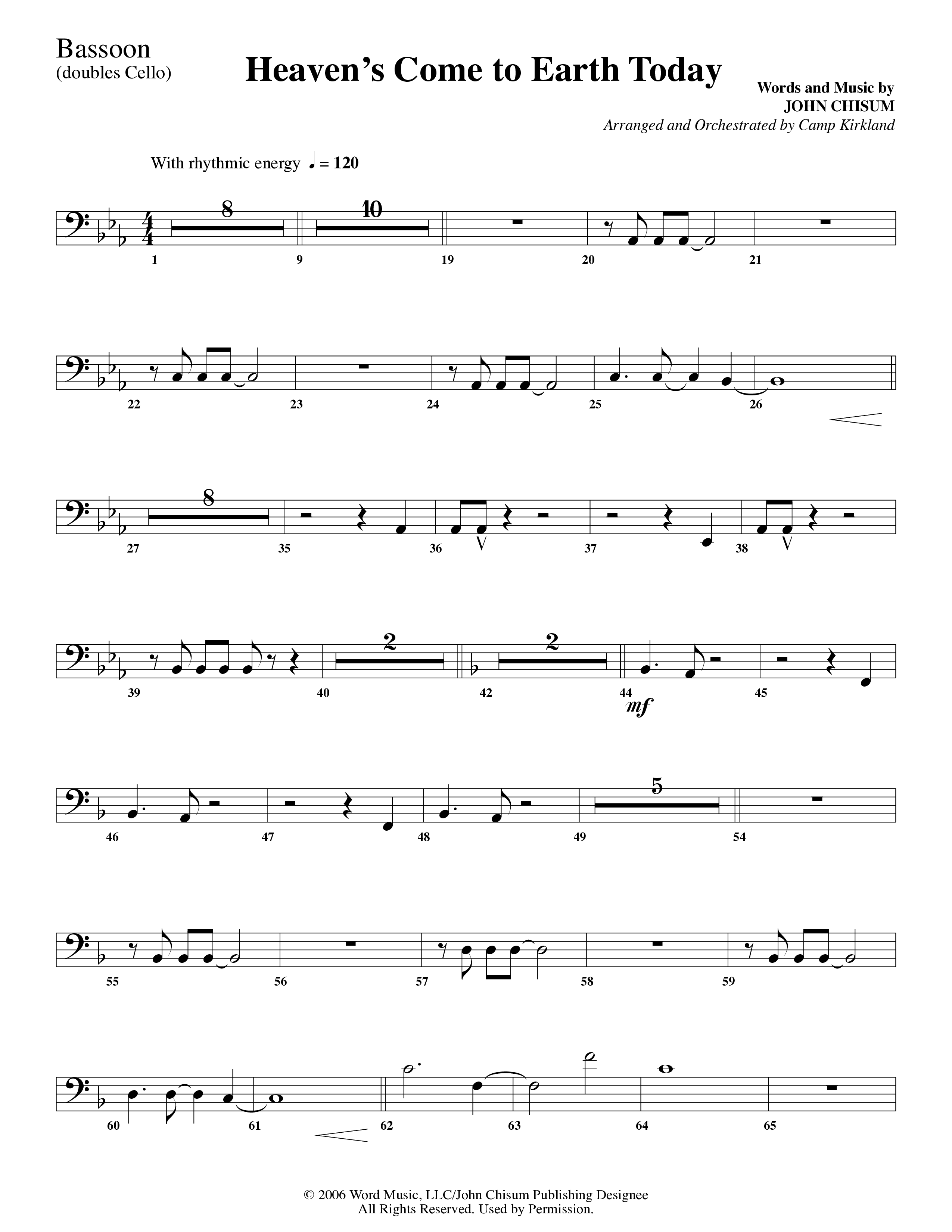 Heaven's Come To Earth Today (Choral Anthem SATB) Bassoon (Word Music Choral / Arr. Camp Kirkland)