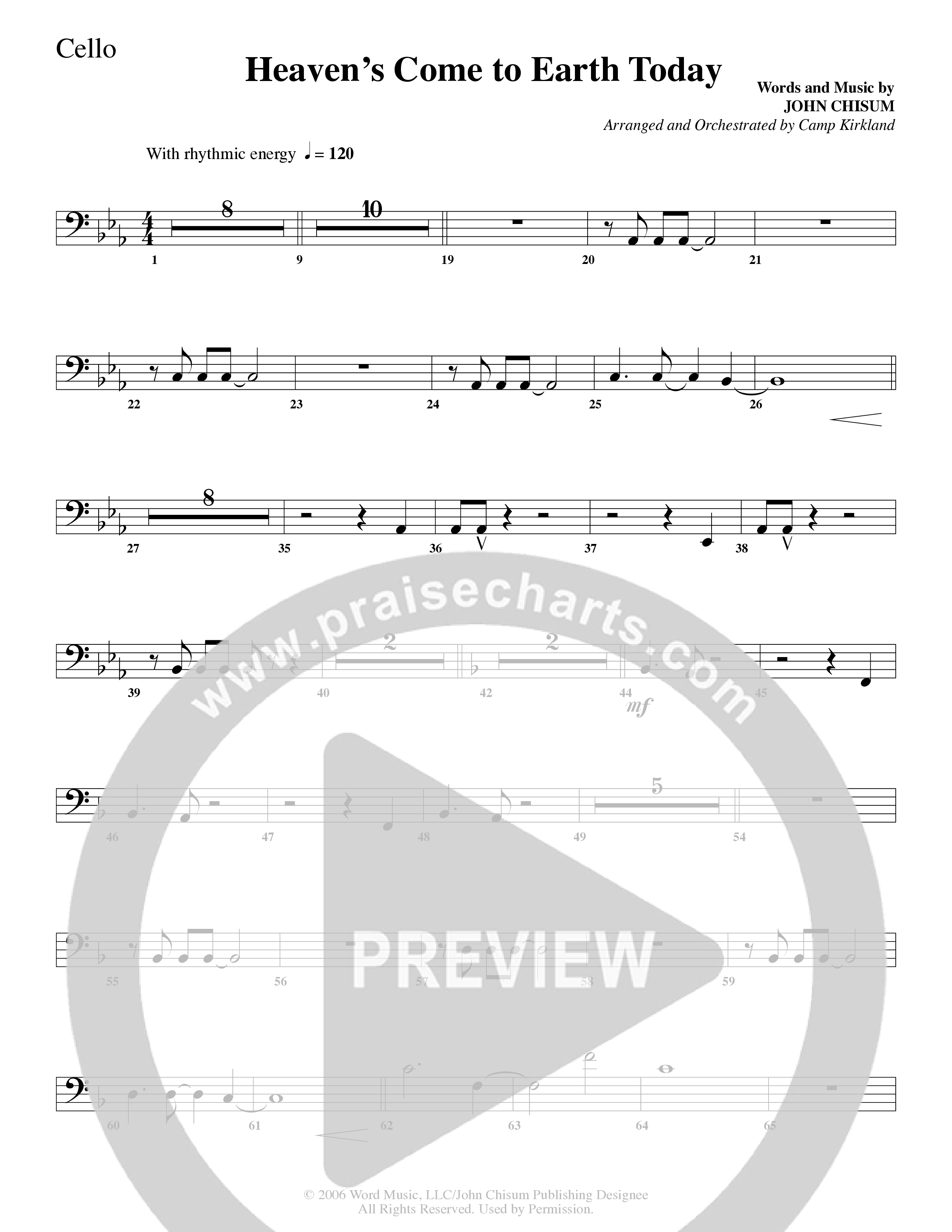 Heaven's Come To Earth Today (Choral Anthem SATB) Cello (Word Music Choral / Arr. Camp Kirkland)