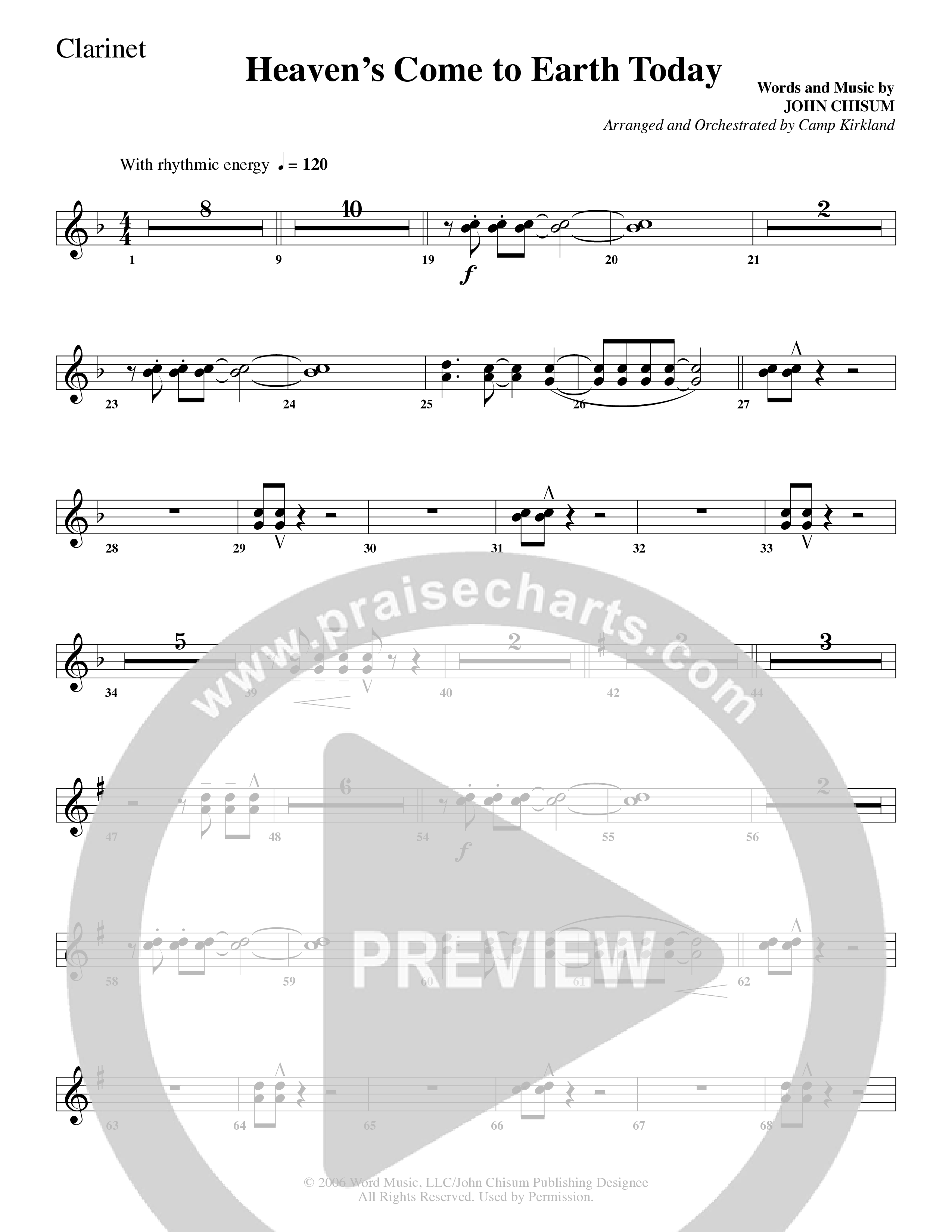 Heaven's Come To Earth Today (Choral Anthem SATB) Clarinet 1/2 (Word Music Choral / Arr. Camp Kirkland)