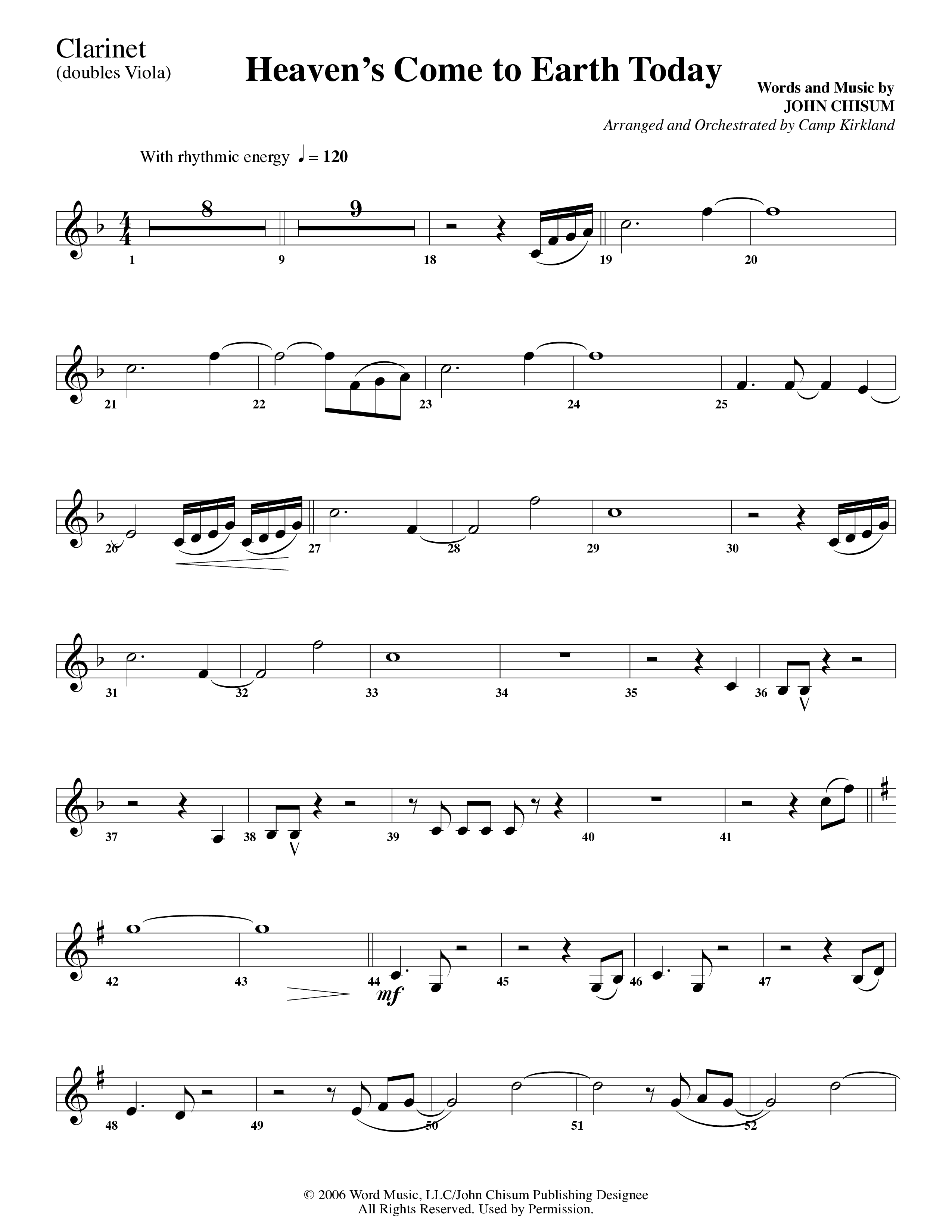 Heaven's Come To Earth Today (Choral Anthem SATB) Clarinet (Word Music Choral / Arr. Camp Kirkland)