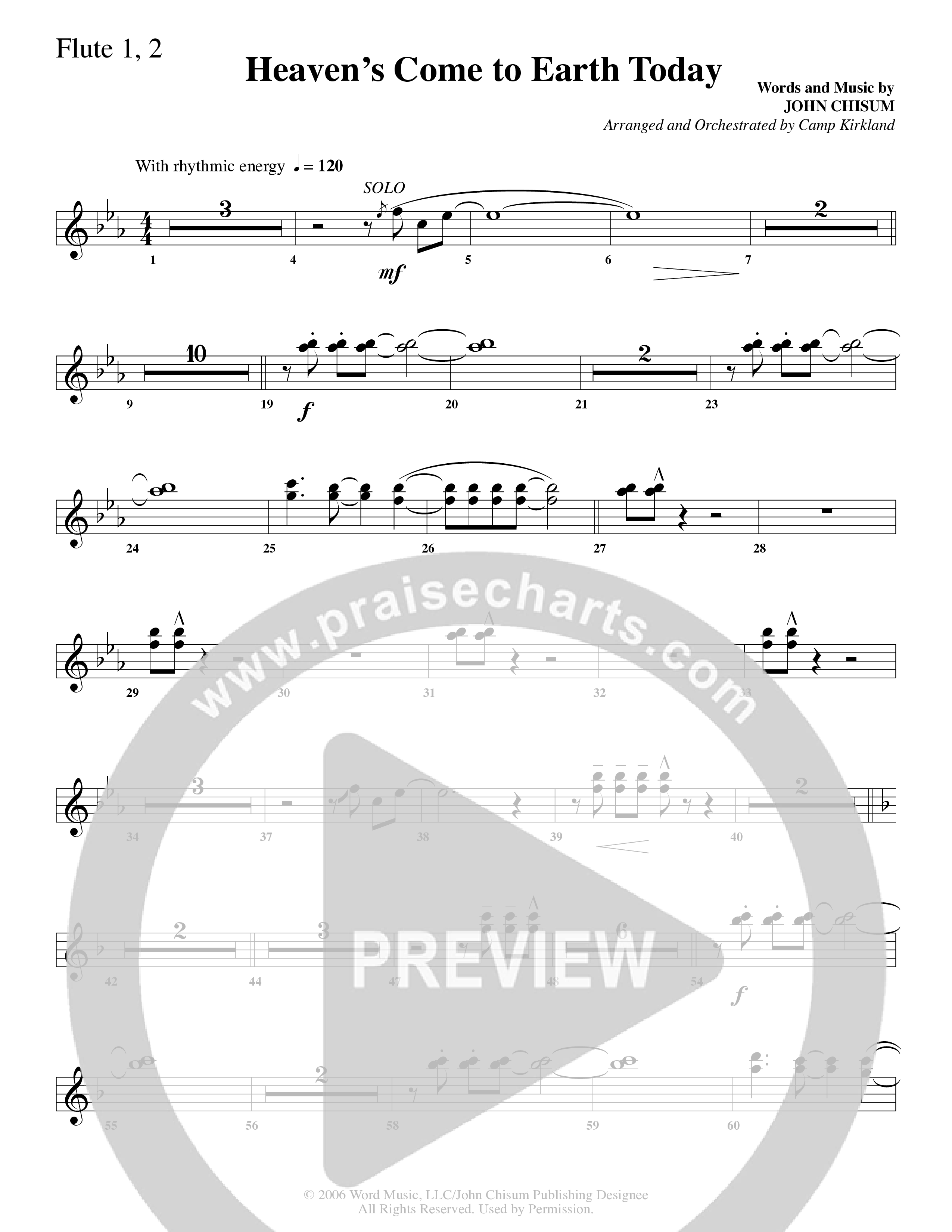 Heaven's Come To Earth Today (Choral Anthem SATB) Flute 1/2 (Word Music Choral / Arr. Camp Kirkland)