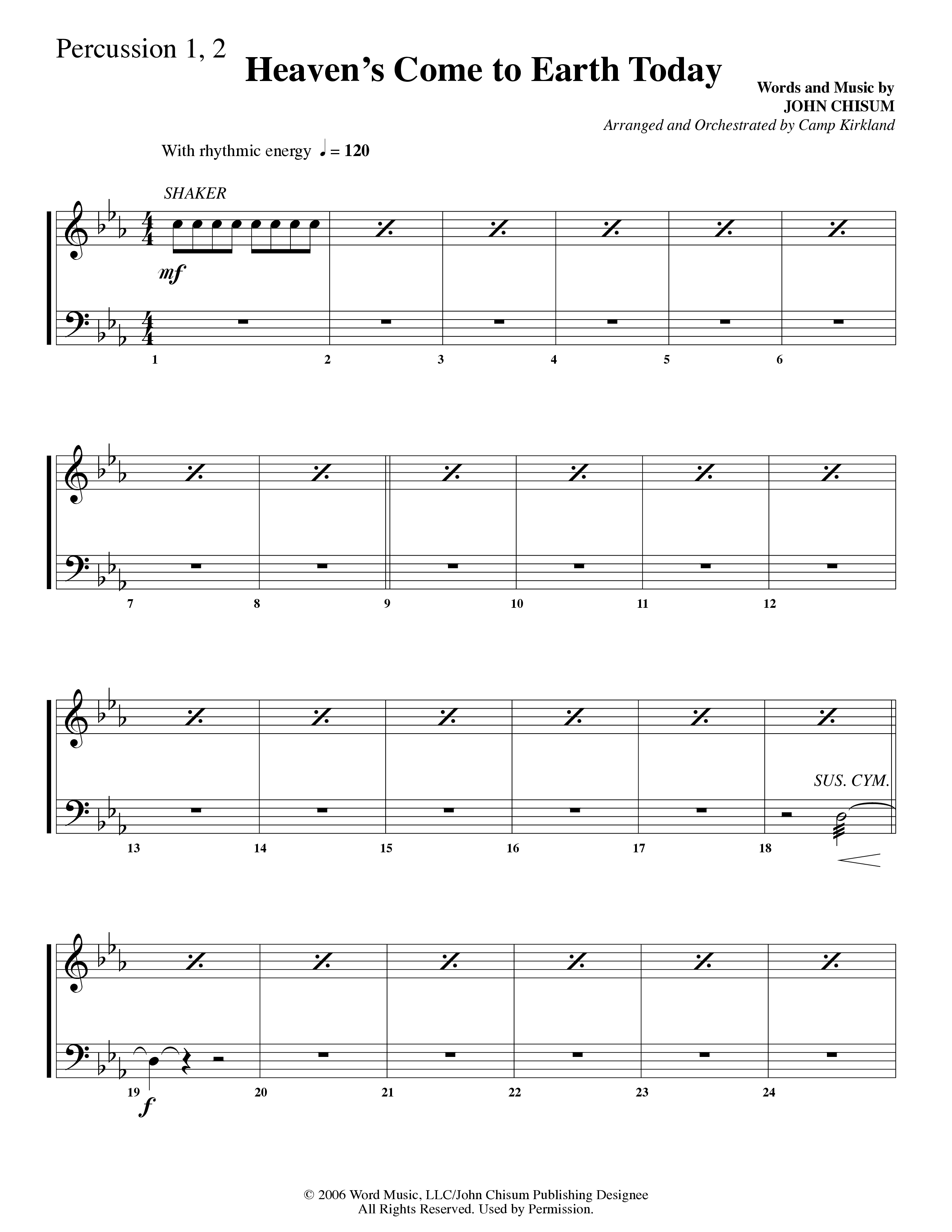 Heaven's Come To Earth Today (Choral Anthem SATB) Percussion 1/2 (Word Music Choral / Arr. Camp Kirkland)