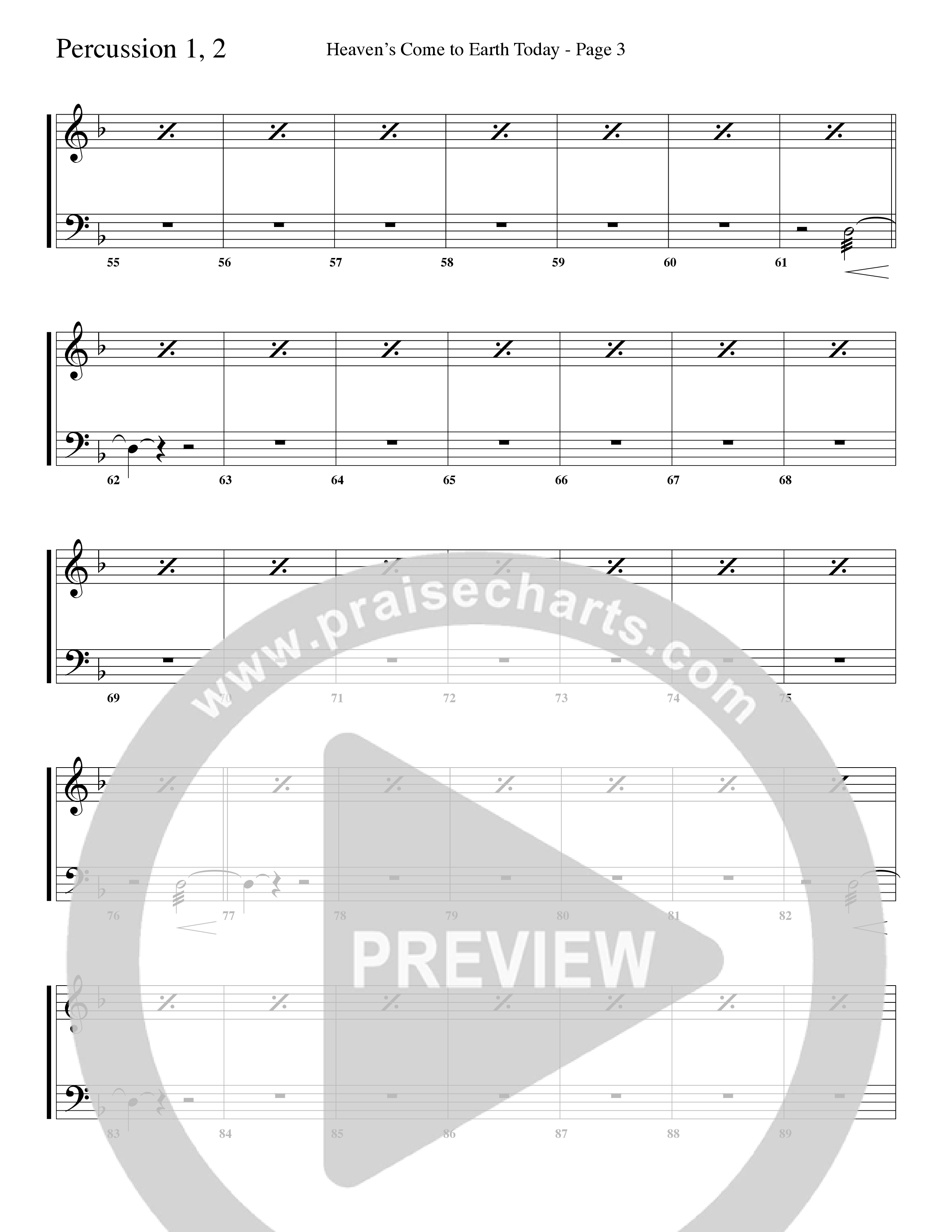 Heaven's Come To Earth Today (Choral Anthem SATB) Percussion 1/2 (Word Music Choral / Arr. Camp Kirkland)