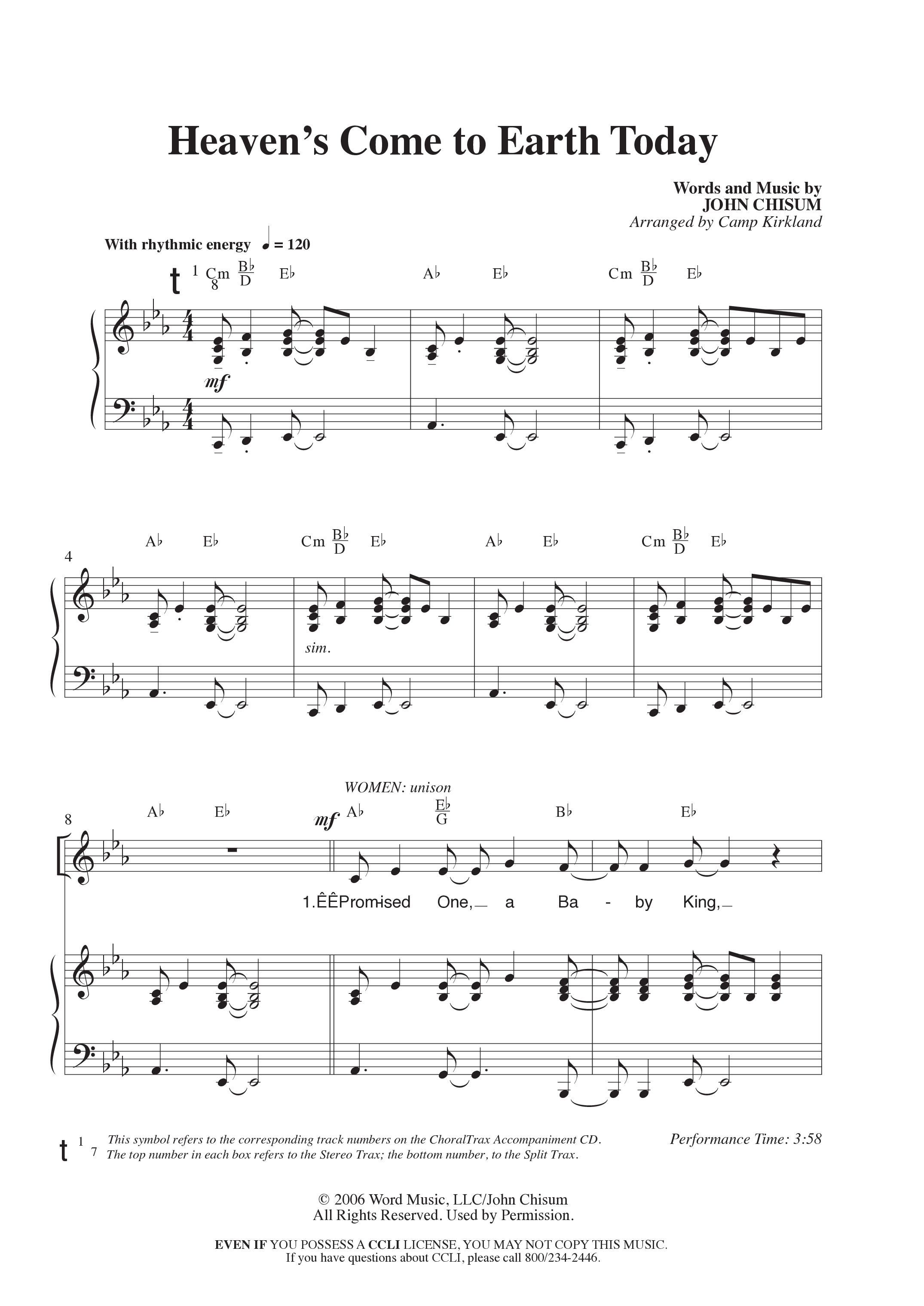 Heaven's Come To Earth Today (Choral Anthem SATB) Anthem (SATB/Piano) (Word Music Choral / Arr. Camp Kirkland)
