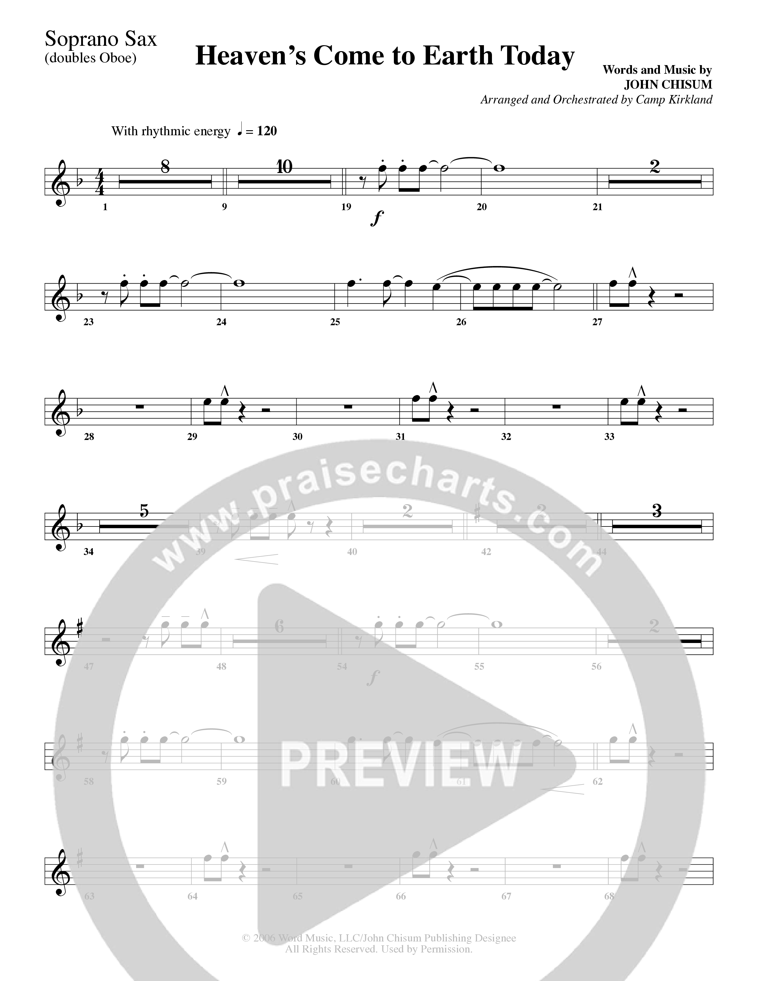 Heaven's Come To Earth Today (Choral Anthem SATB) Soprano Sax (Word Music Choral / Arr. Camp Kirkland)