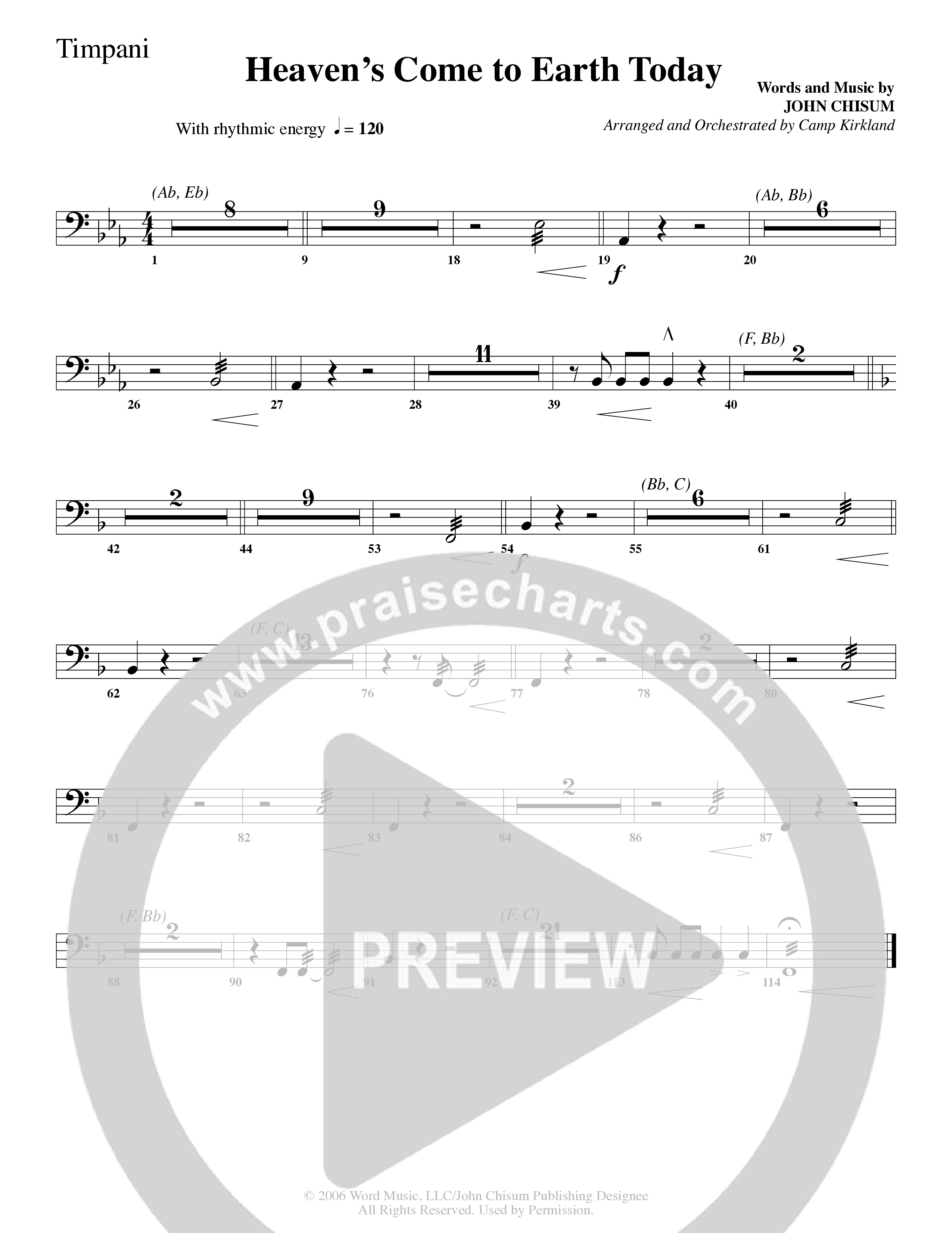 Heaven's Come To Earth Today (Choral Anthem SATB) Timpani (Word Music Choral / Arr. Camp Kirkland)