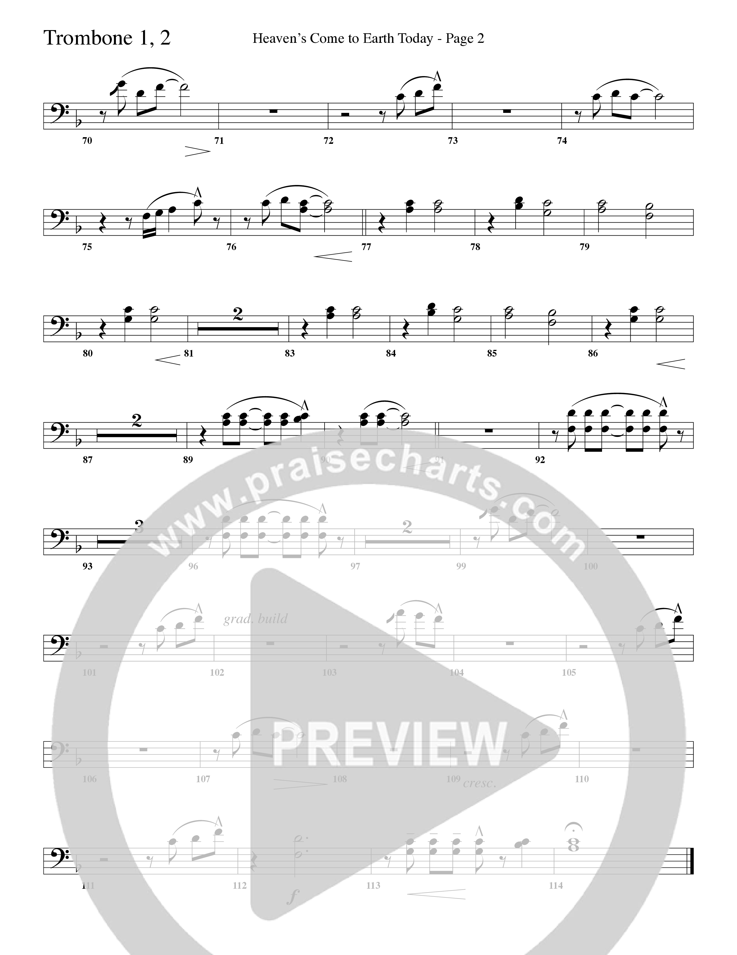 Heaven's Come To Earth Today (Choral Anthem SATB) Trombone 1/2 (Word Music Choral / Arr. Camp Kirkland)