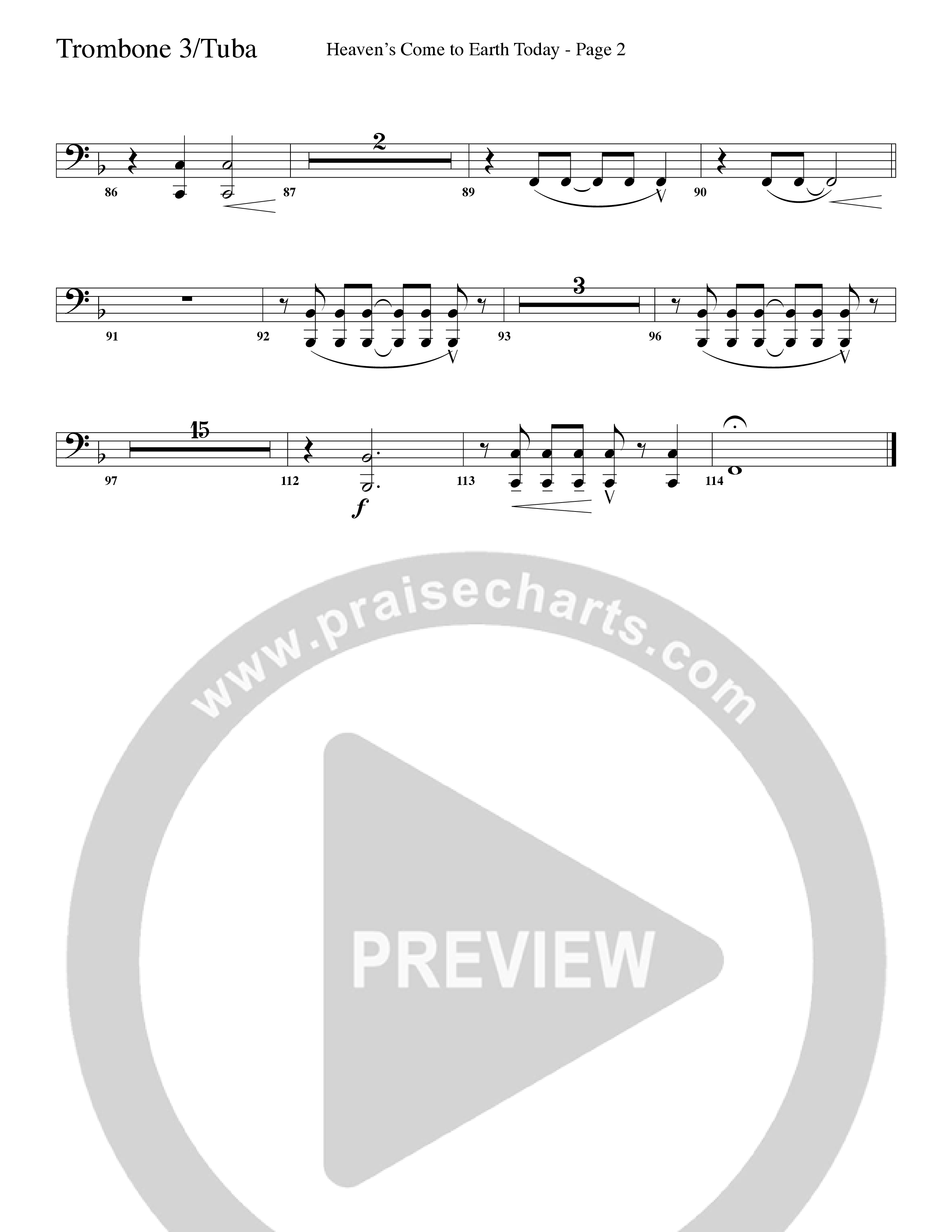 Heaven's Come To Earth Today (Choral Anthem SATB) Trombone 3/Tuba (Word Music Choral / Arr. Camp Kirkland)