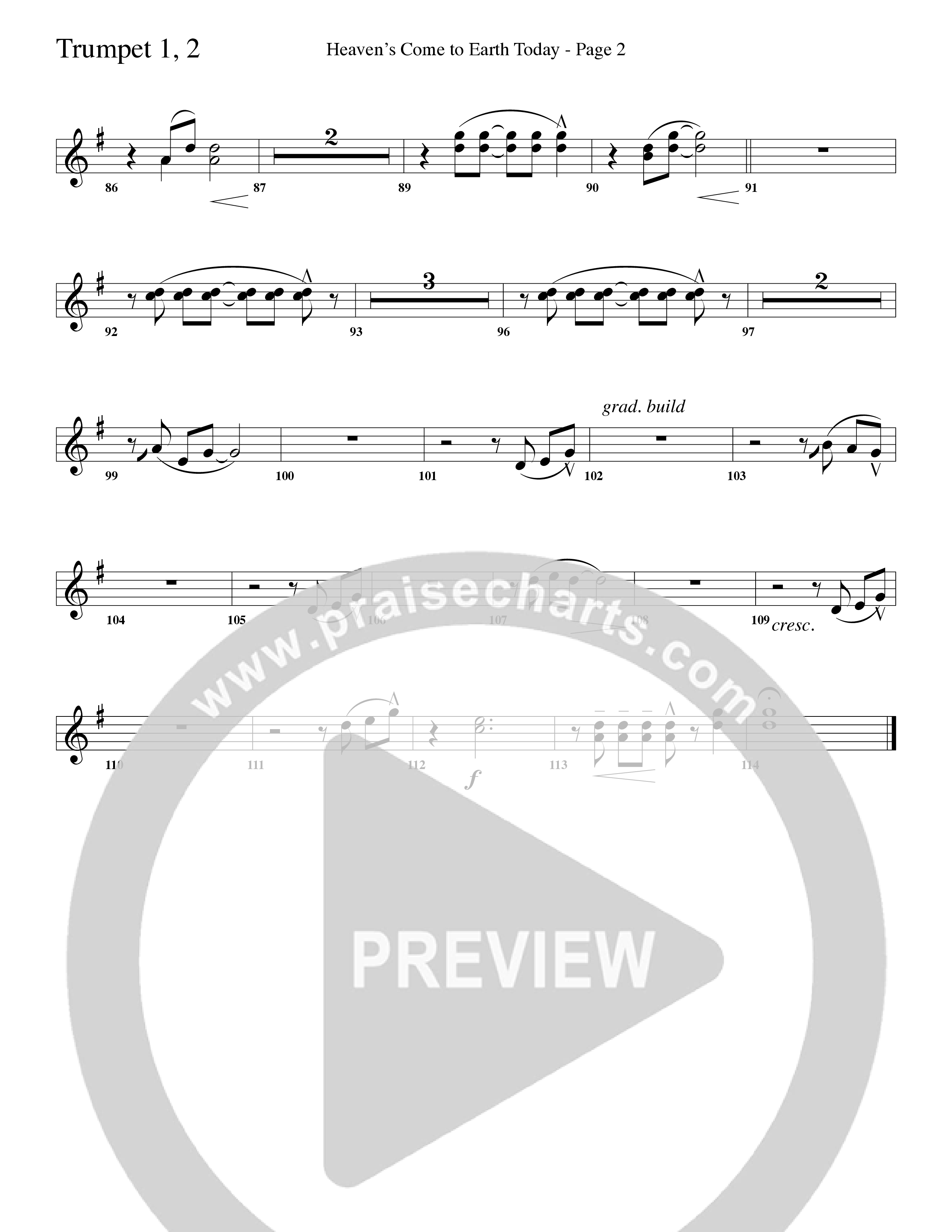 Heaven's Come To Earth Today (Choral Anthem SATB) Trumpet 1,2 (Word Music Choral / Arr. Camp Kirkland)