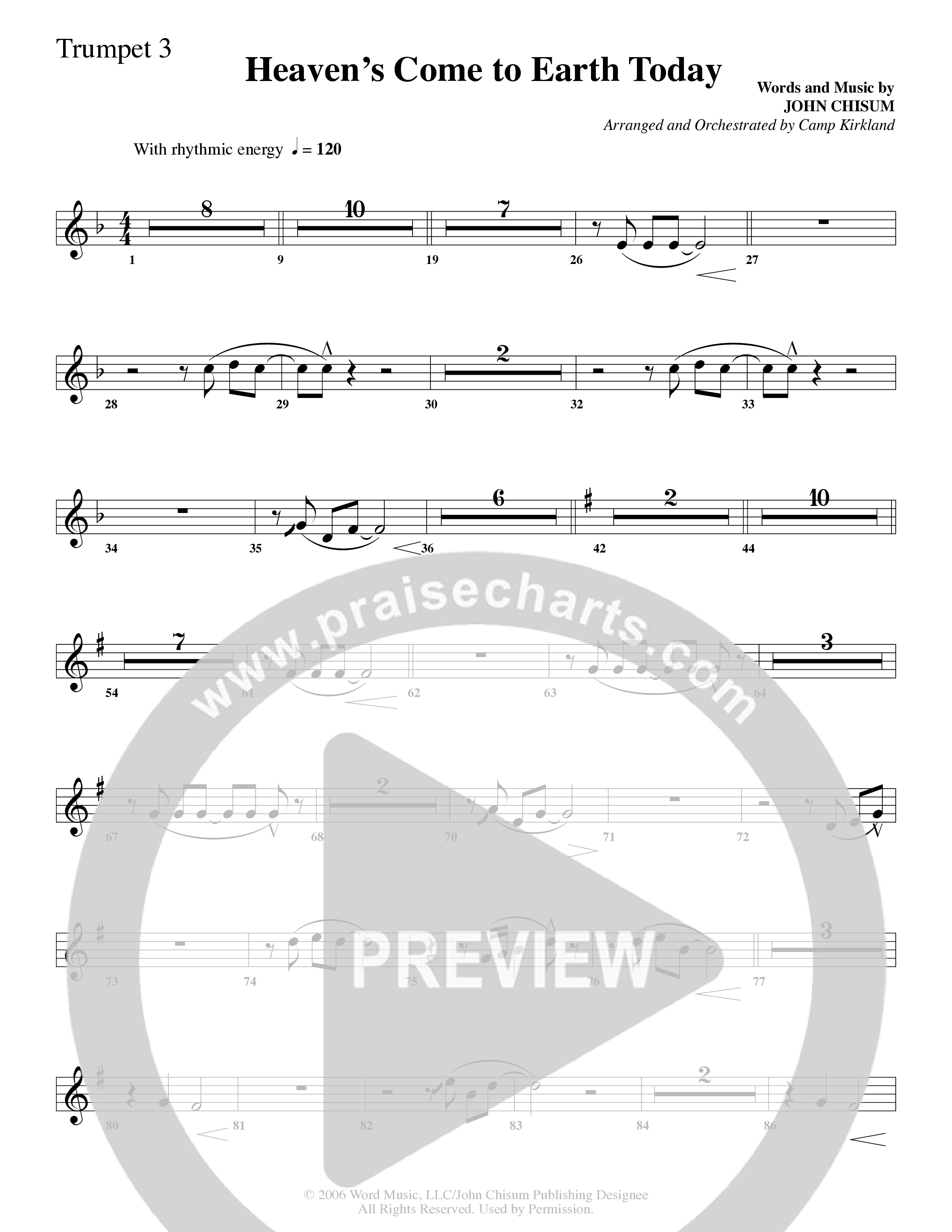 Heaven's Come To Earth Today (Choral Anthem SATB) Trumpet 3 (Word Music Choral / Arr. Camp Kirkland)