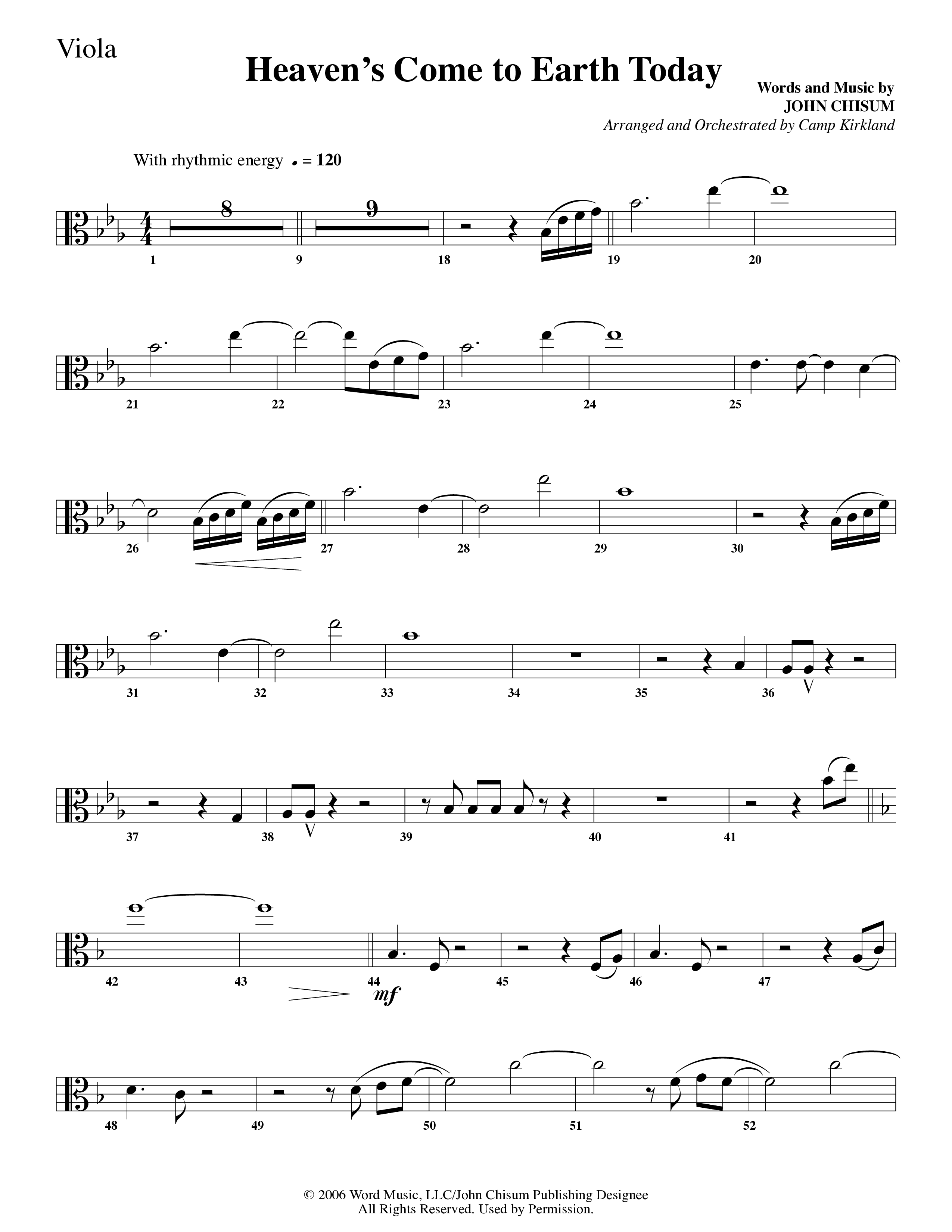 Heaven's Come To Earth Today (Choral Anthem SATB) Viola (Word Music Choral / Arr. Camp Kirkland)