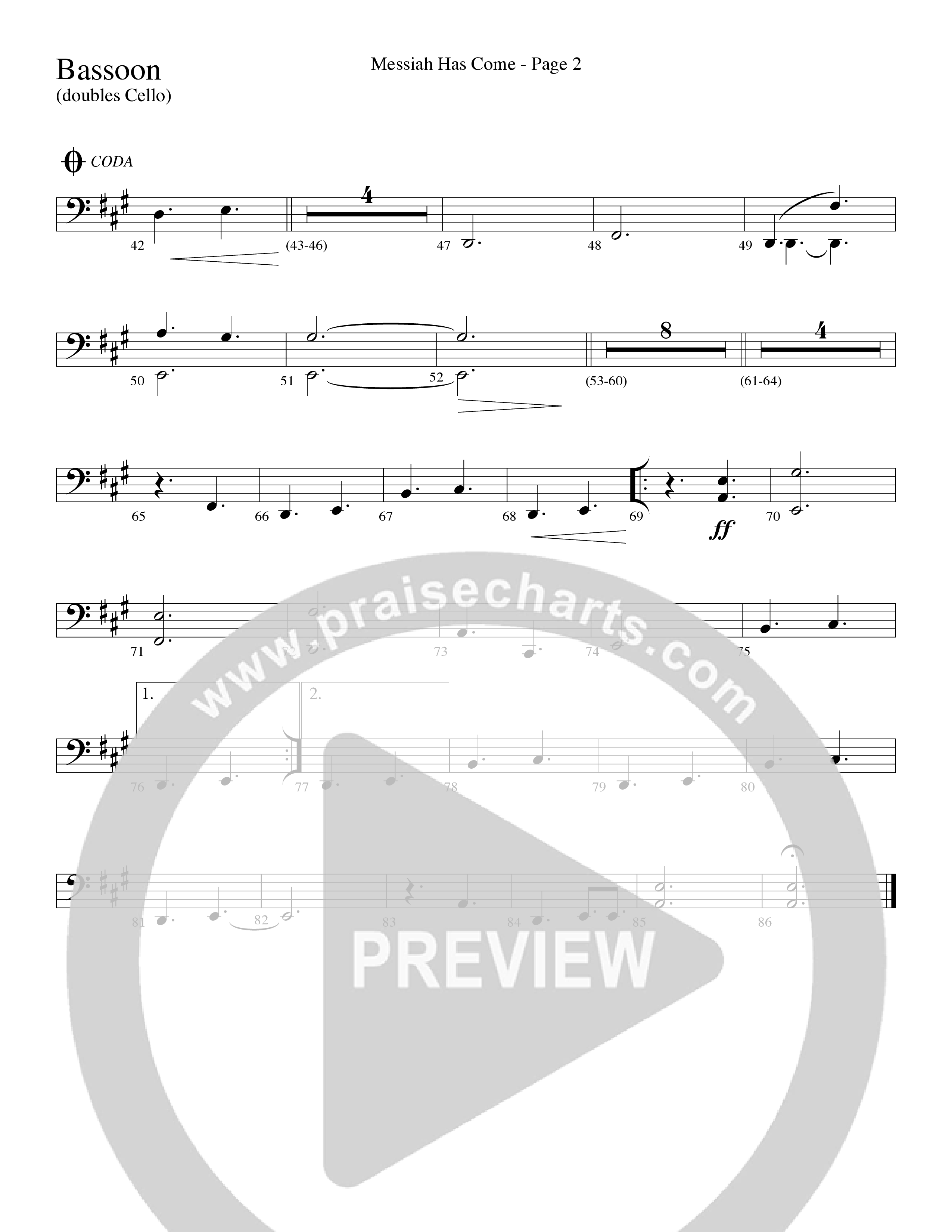 Messiah Has Come (Choral Anthem SATB) Bassoon (Word Music Choral / Arr. Dave Williamson)