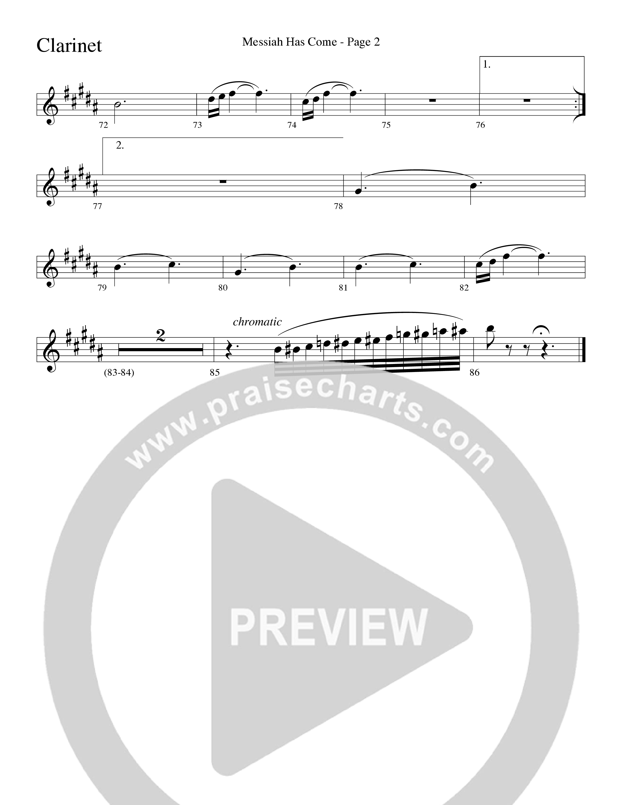 Messiah Has Come (Choral Anthem SATB) Clarinet (Word Music Choral / Arr. Dave Williamson)