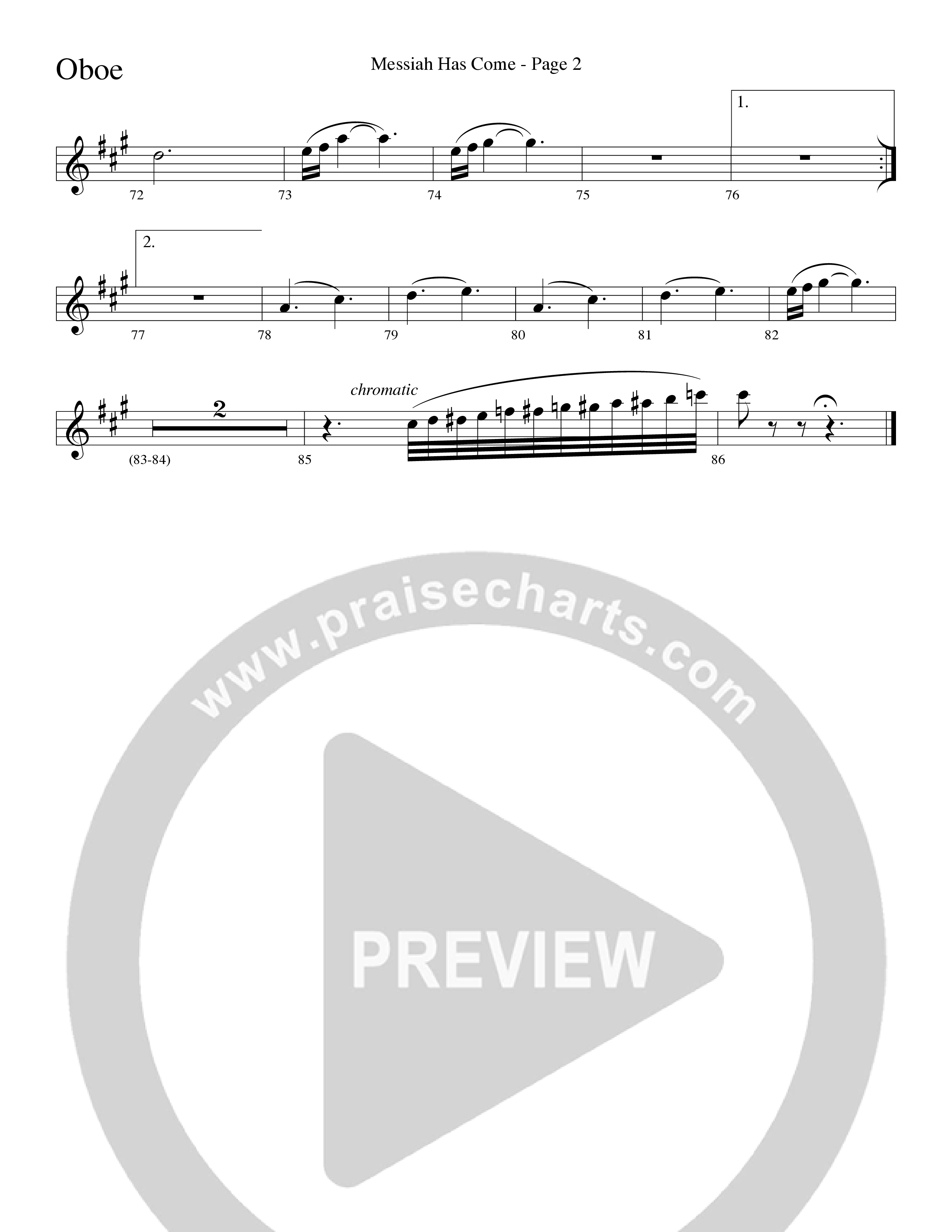 Messiah Has Come (Choral Anthem SATB) Oboe (Word Music Choral / Arr. Dave Williamson)