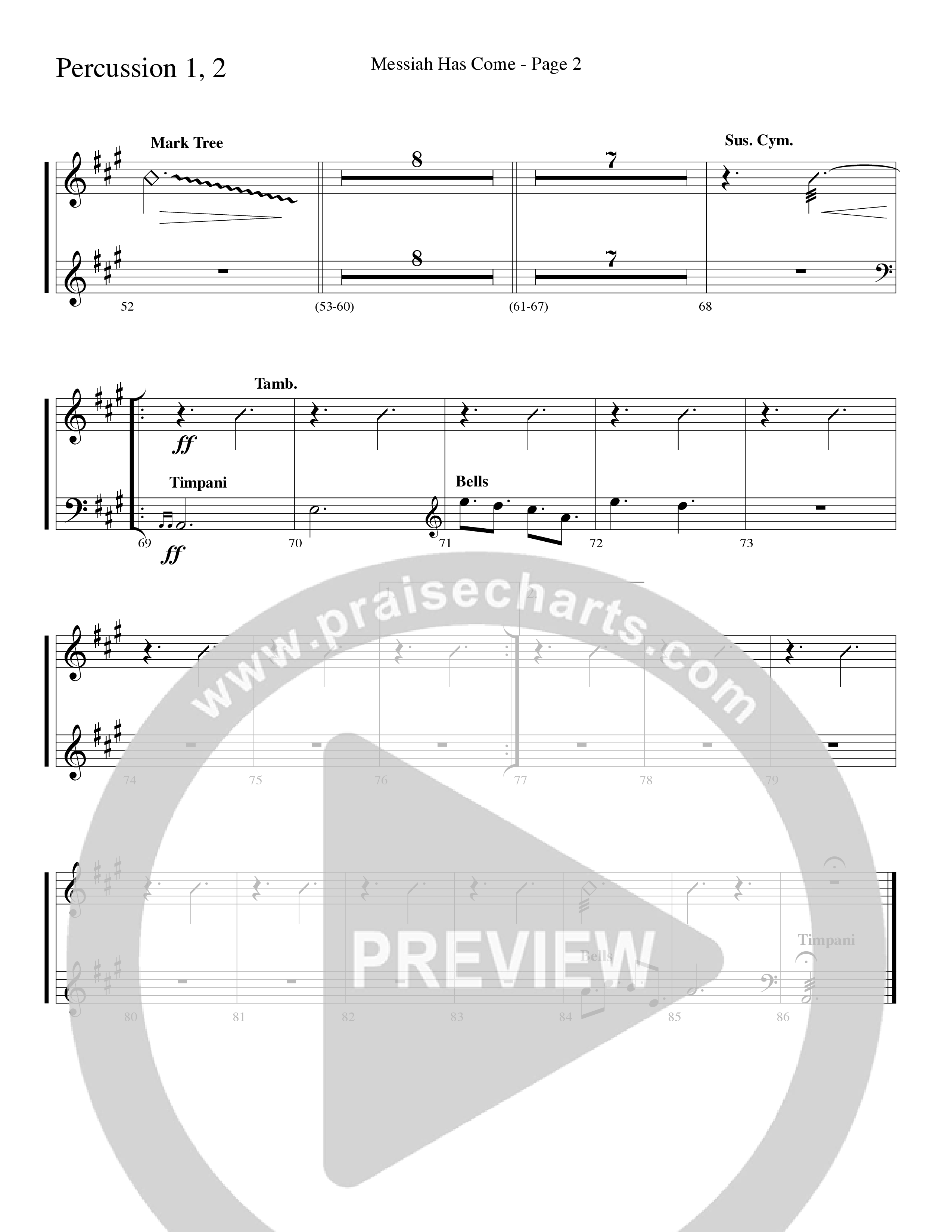 Messiah Has Come (Choral Anthem SATB) Percussion 1/2 (Word Music Choral / Arr. Dave Williamson)