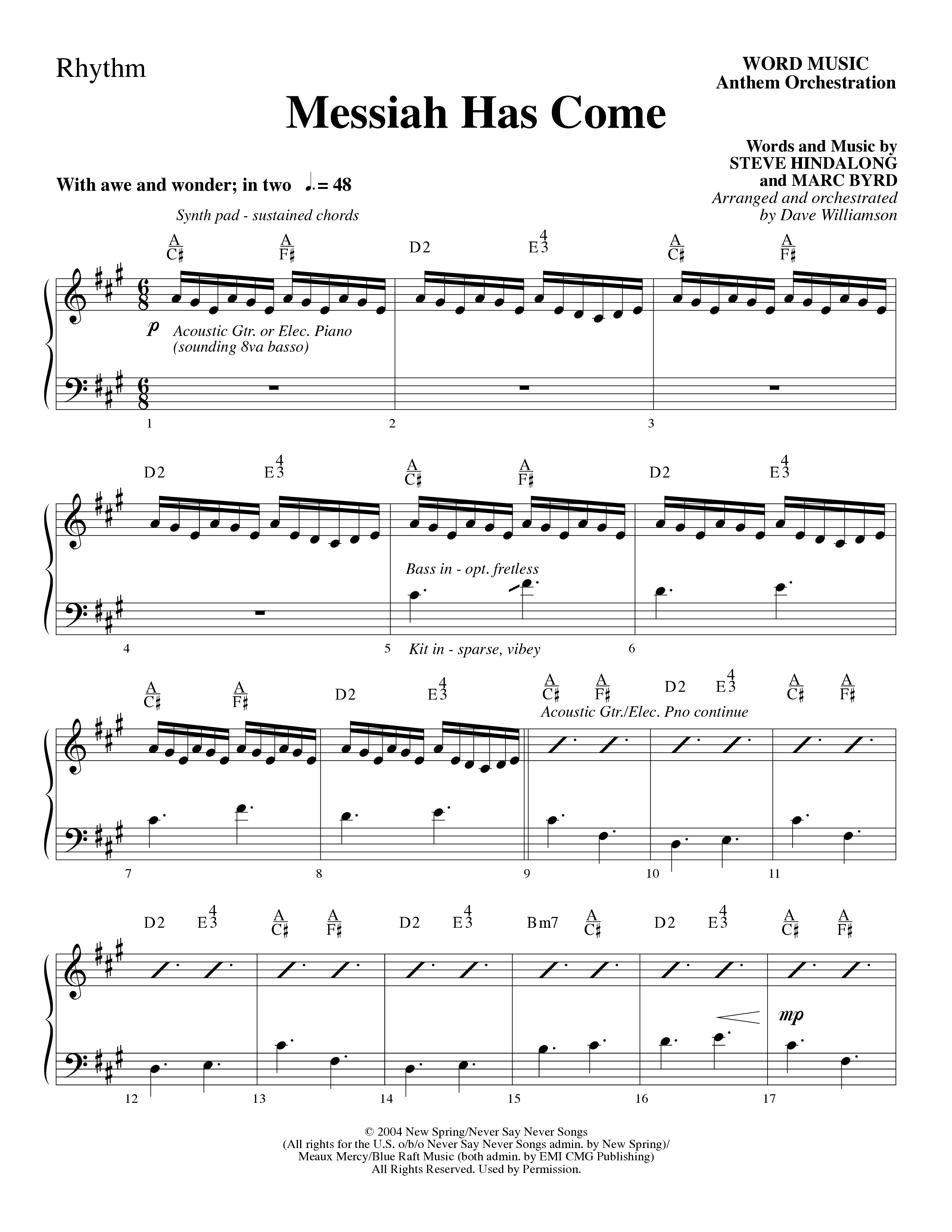 Messiah Has Come (Choral Anthem SATB) Orchestration (Word Music Choral / Arr. Dave Williamson)