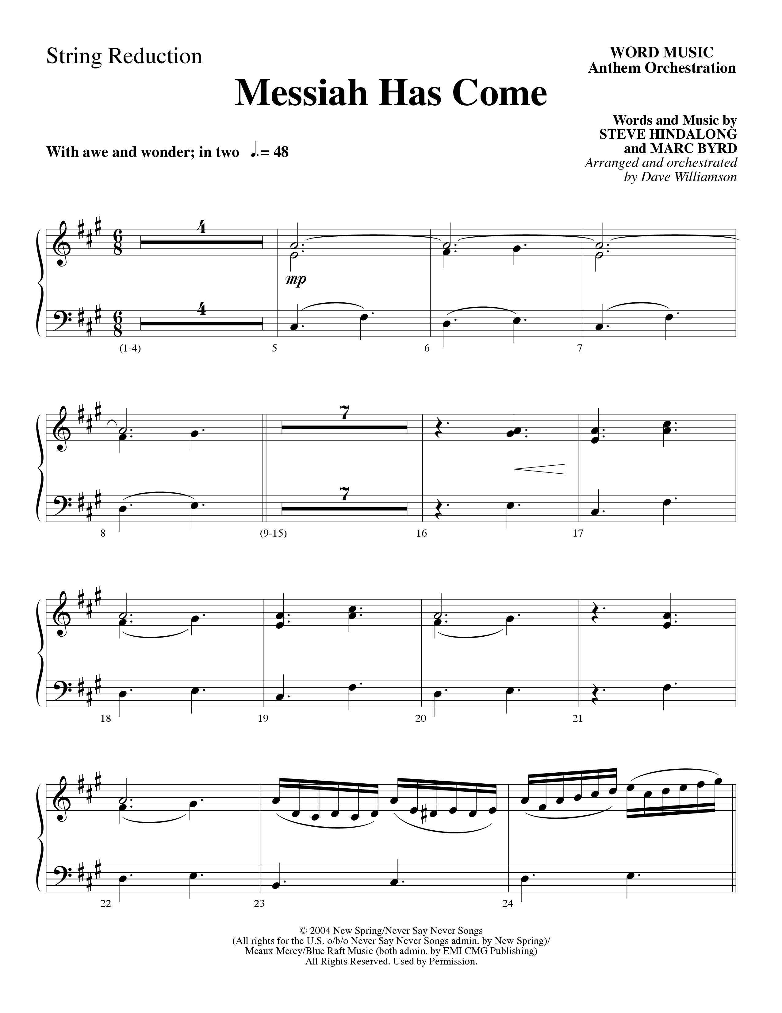 Messiah Has Come (Choral Anthem SATB) String Reduction (Word Music Choral / Arr. Dave Williamson)
