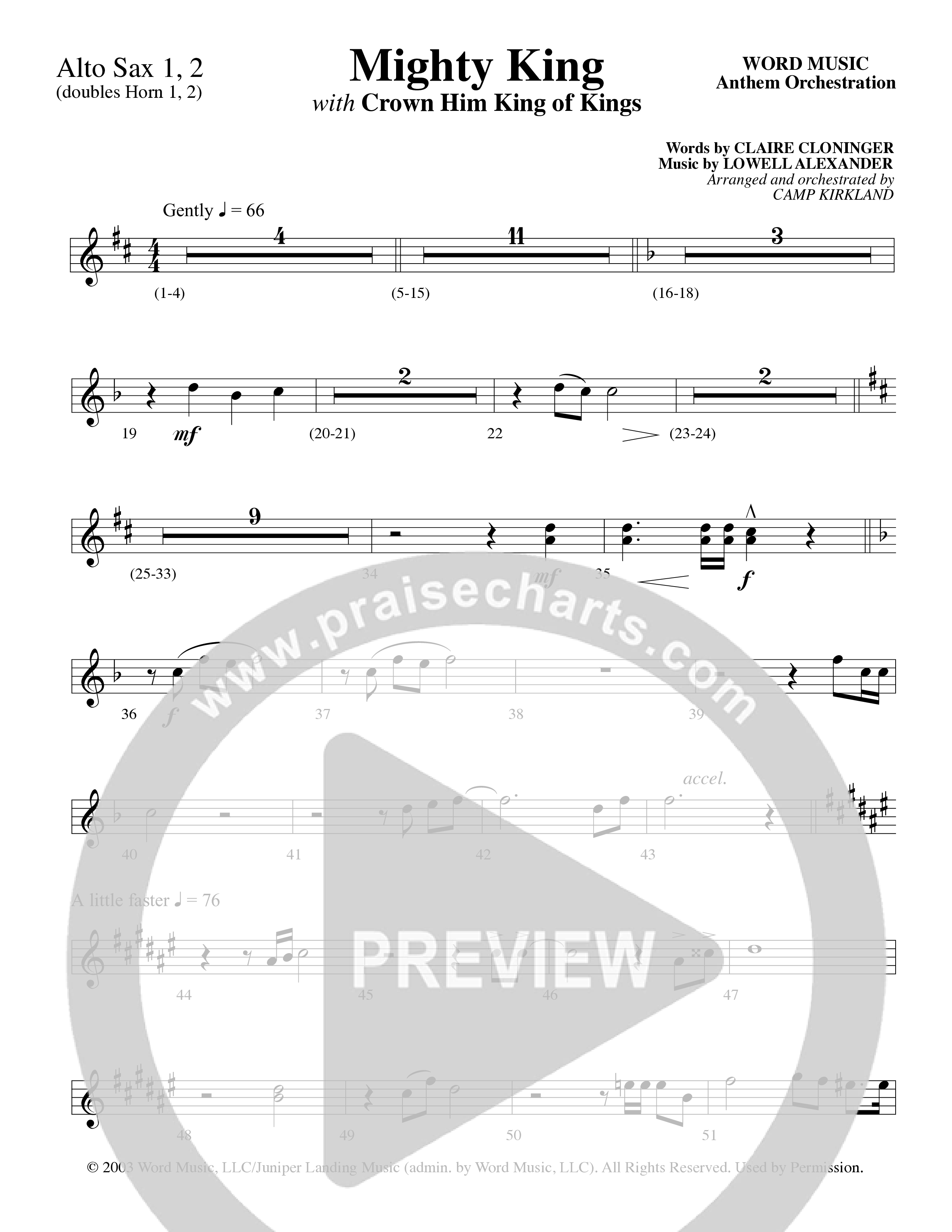 Mighty King (with Crown Him King Of Kings) (Choral Anthem SATB) Alto Sax 1/2 (Word Music Choral / Arr. Dave Williamson)