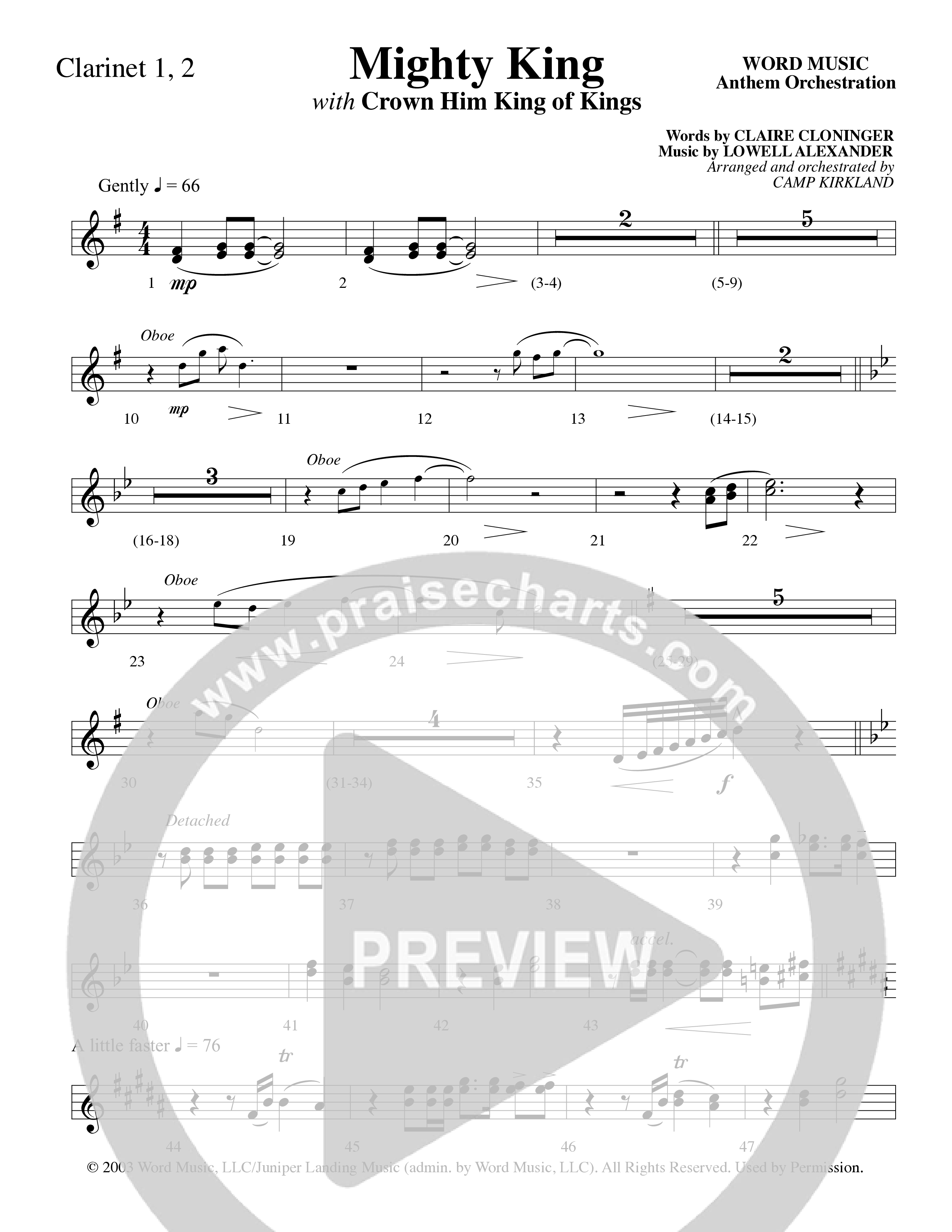 Mighty King (with Crown Him King Of Kings) (Choral Anthem SATB) Clarinet 1/2 (Word Music Choral / Arr. Dave Williamson)