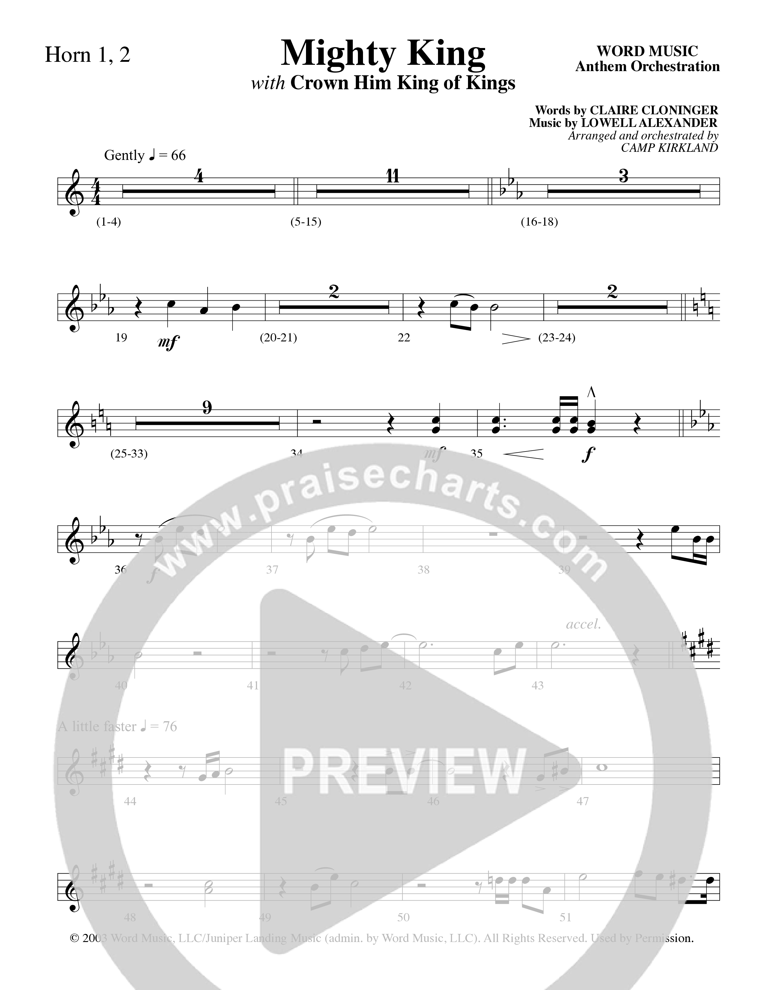 Mighty King (with Crown Him King Of Kings) (Choral Anthem SATB) French Horn 1/2 (Word Music Choral / Arr. Dave Williamson)