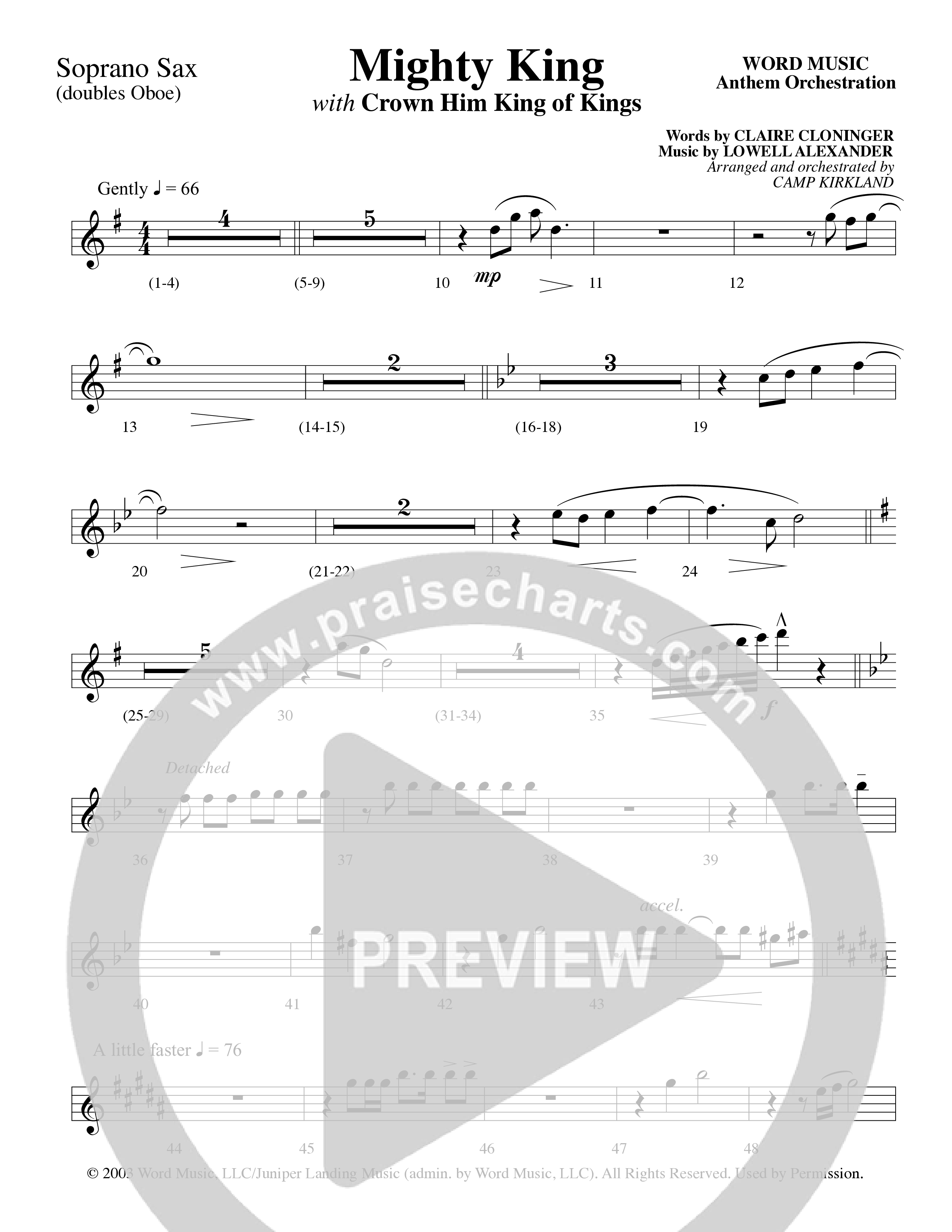 Mighty King (with Crown Him King Of Kings) (Choral Anthem SATB) Soprano Sax (Word Music Choral / Arr. Dave Williamson)