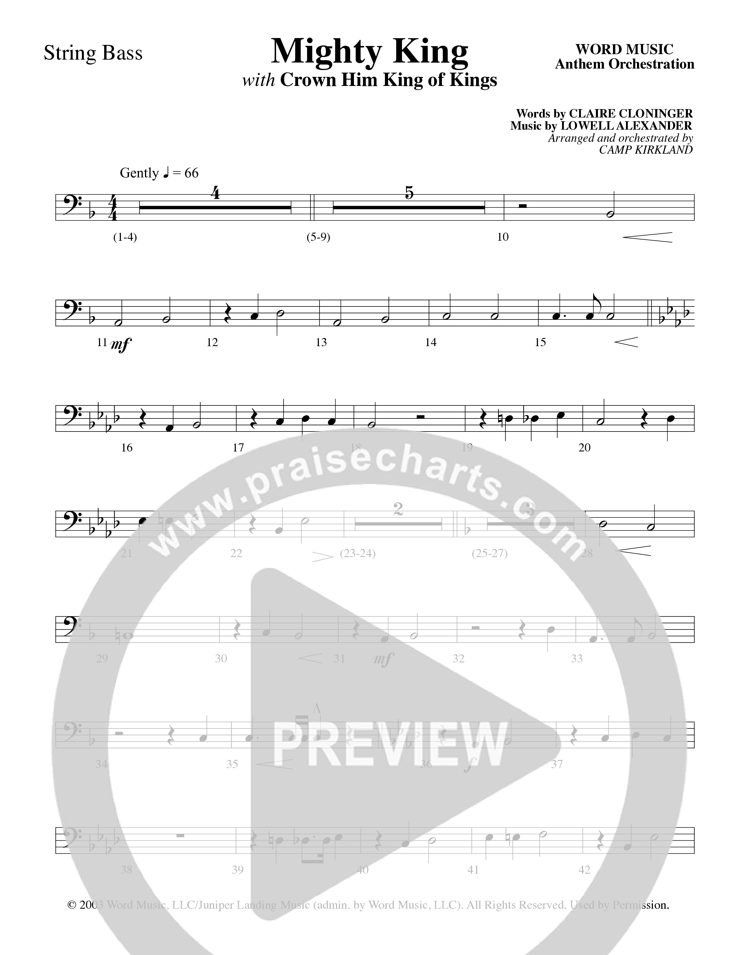 Mighty King (with Crown Him King Of Kings) (Choral Anthem SATB) String Bass (Word Music Choral / Arr. Dave Williamson)