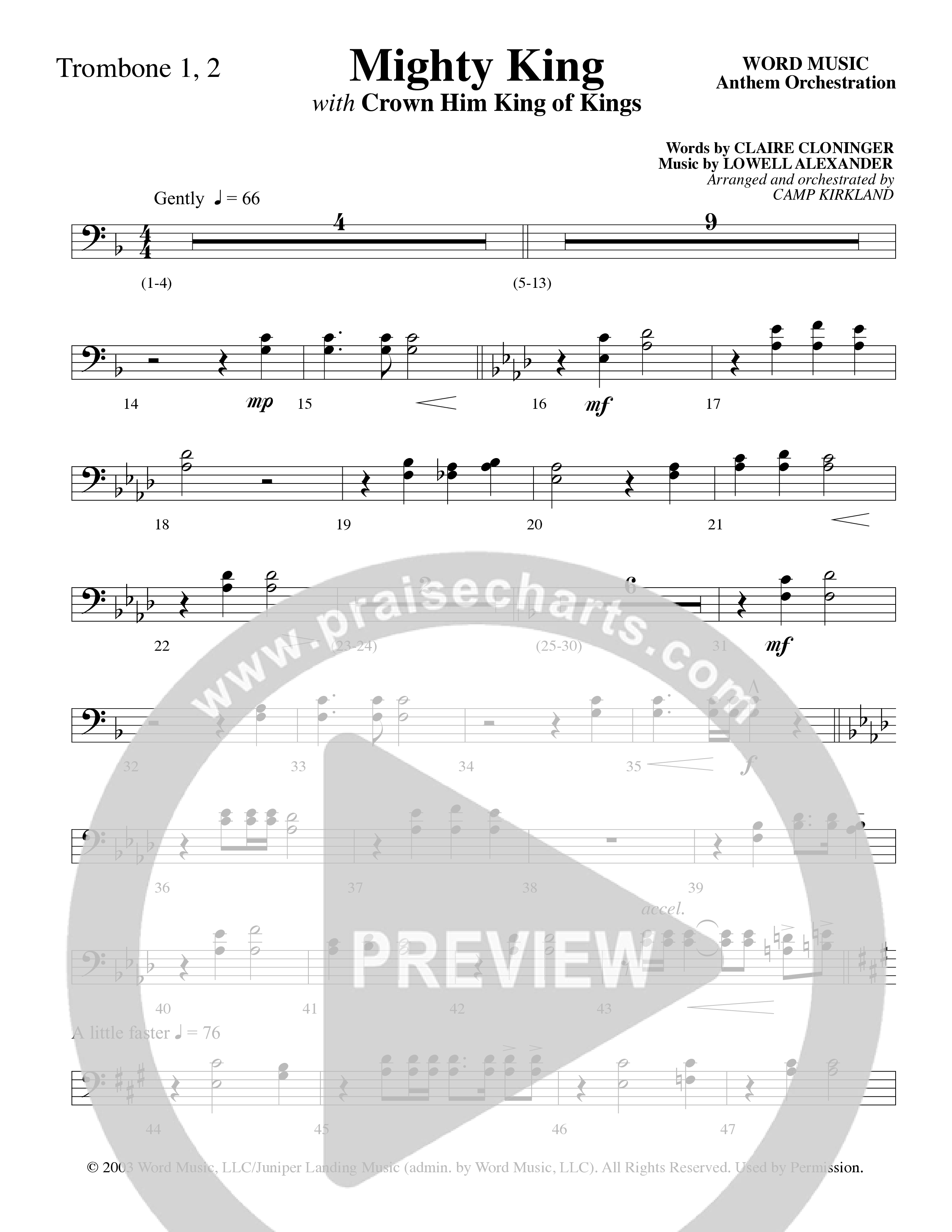 Mighty King (with Crown Him King Of Kings) (Choral Anthem SATB) Trombone 1/2 (Word Music Choral / Arr. Dave Williamson)