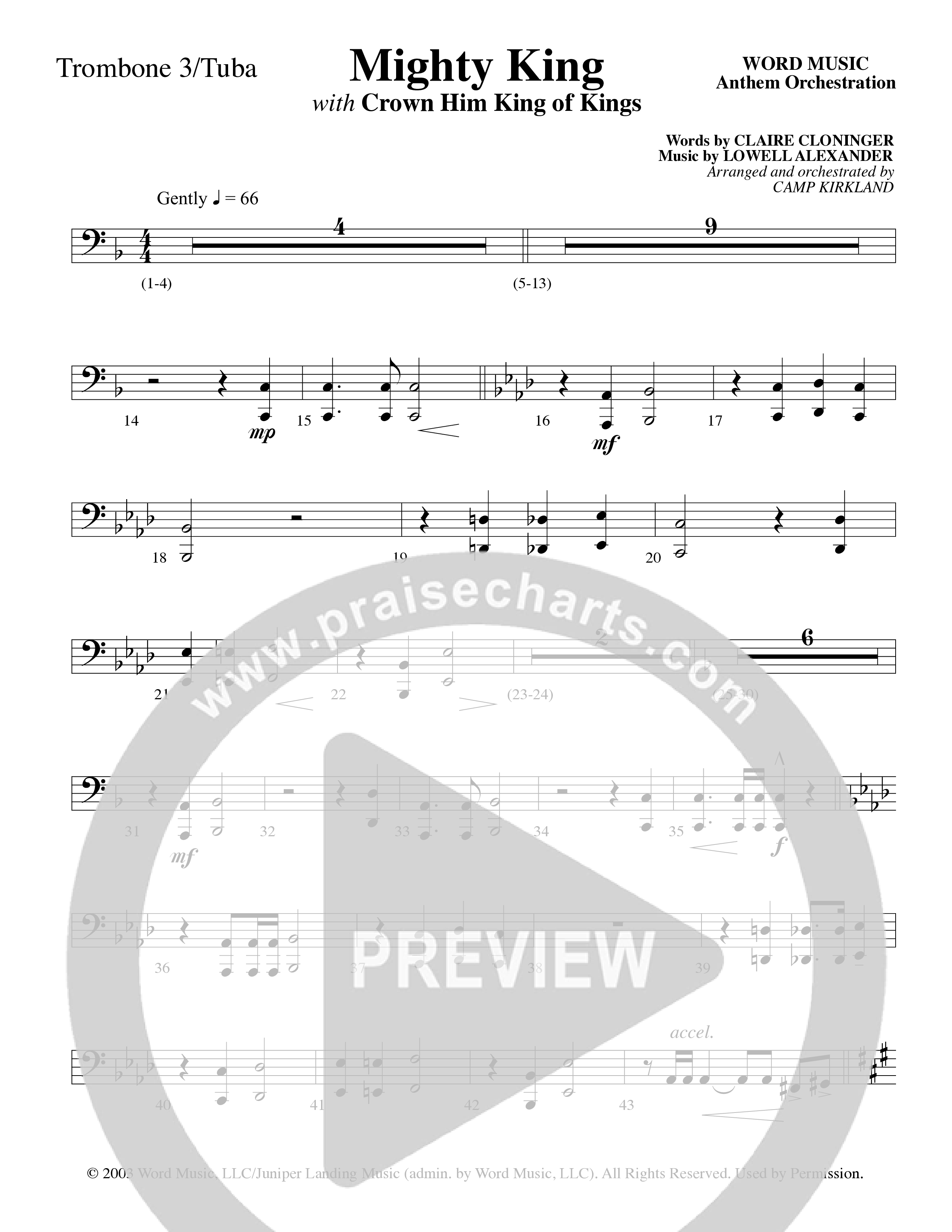 Mighty King (with Crown Him King Of Kings) (Choral Anthem SATB) Trombone 3/Tuba (Word Music Choral / Arr. Dave Williamson)