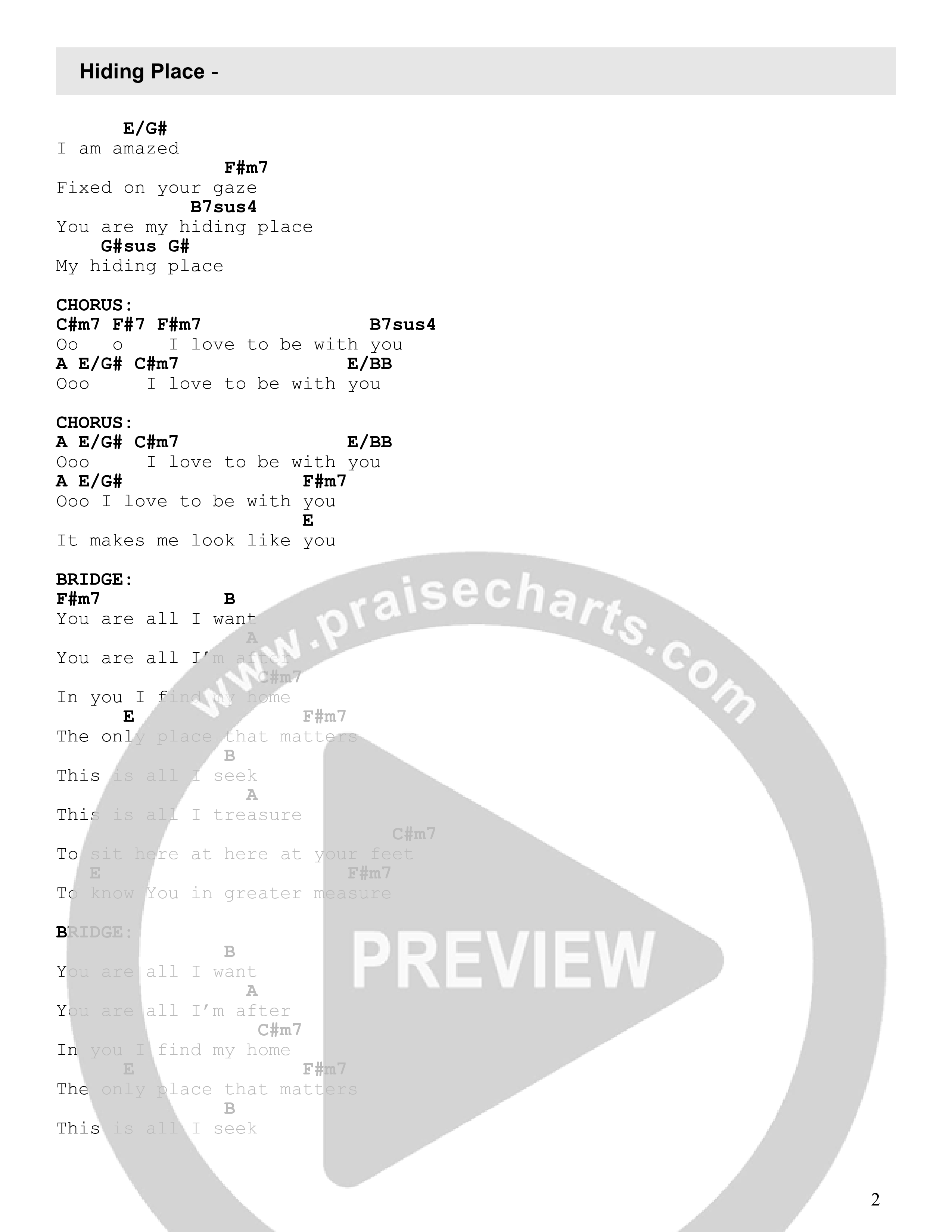 Hiding Place Chord Chart (Radiant Collective)