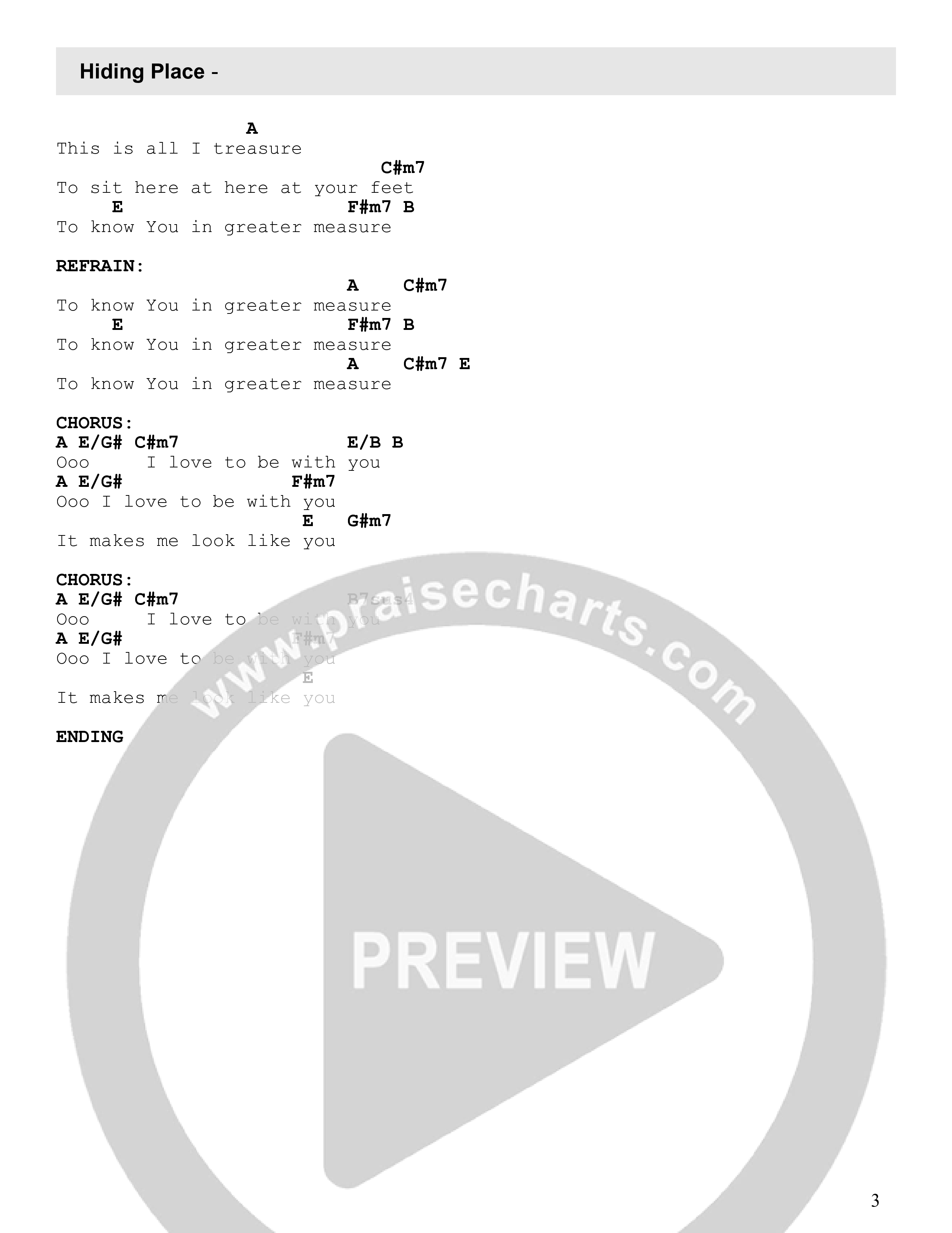 Hiding Place Chord Chart (Radiant Collective)