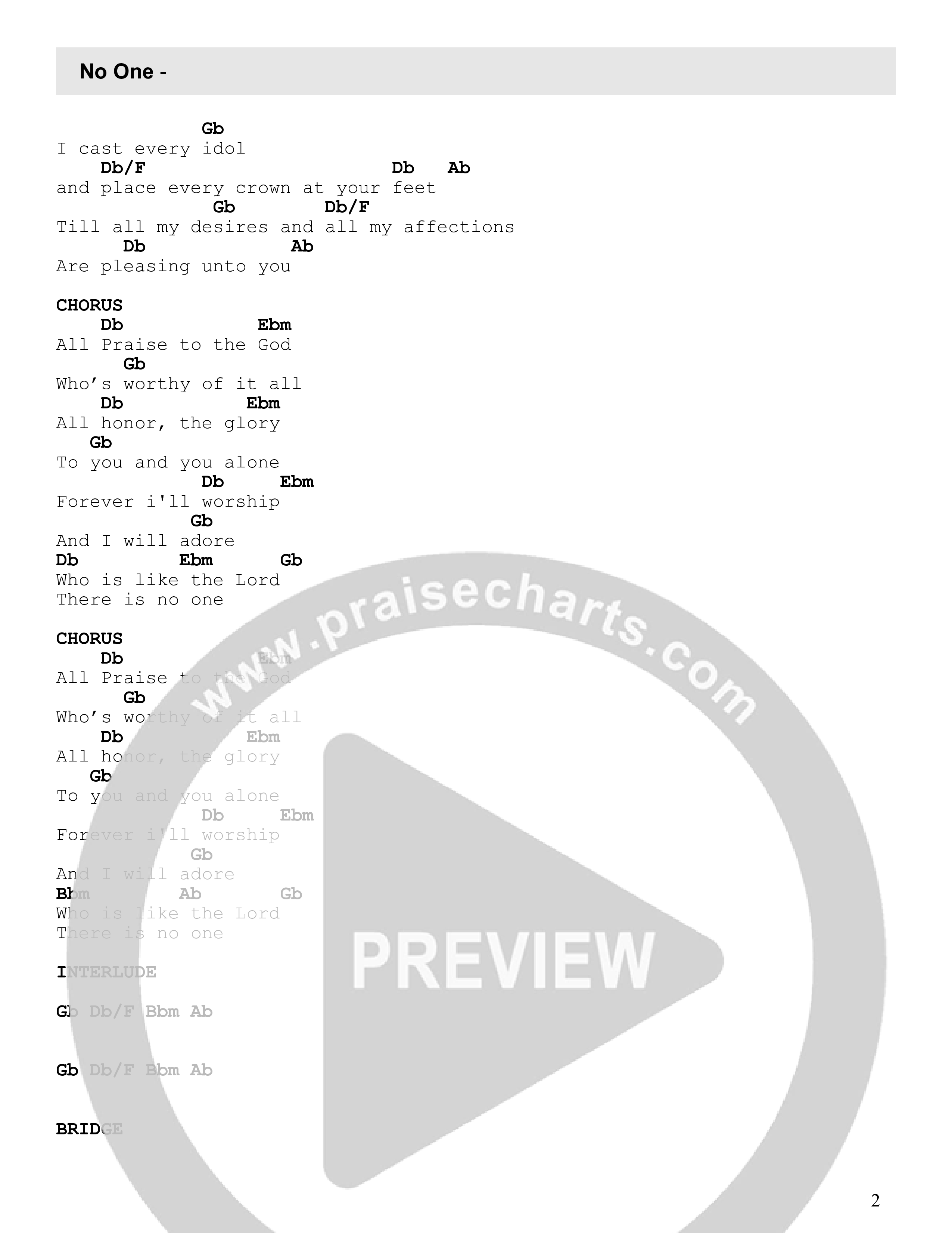 No One Chord Chart (Radiant Collective)