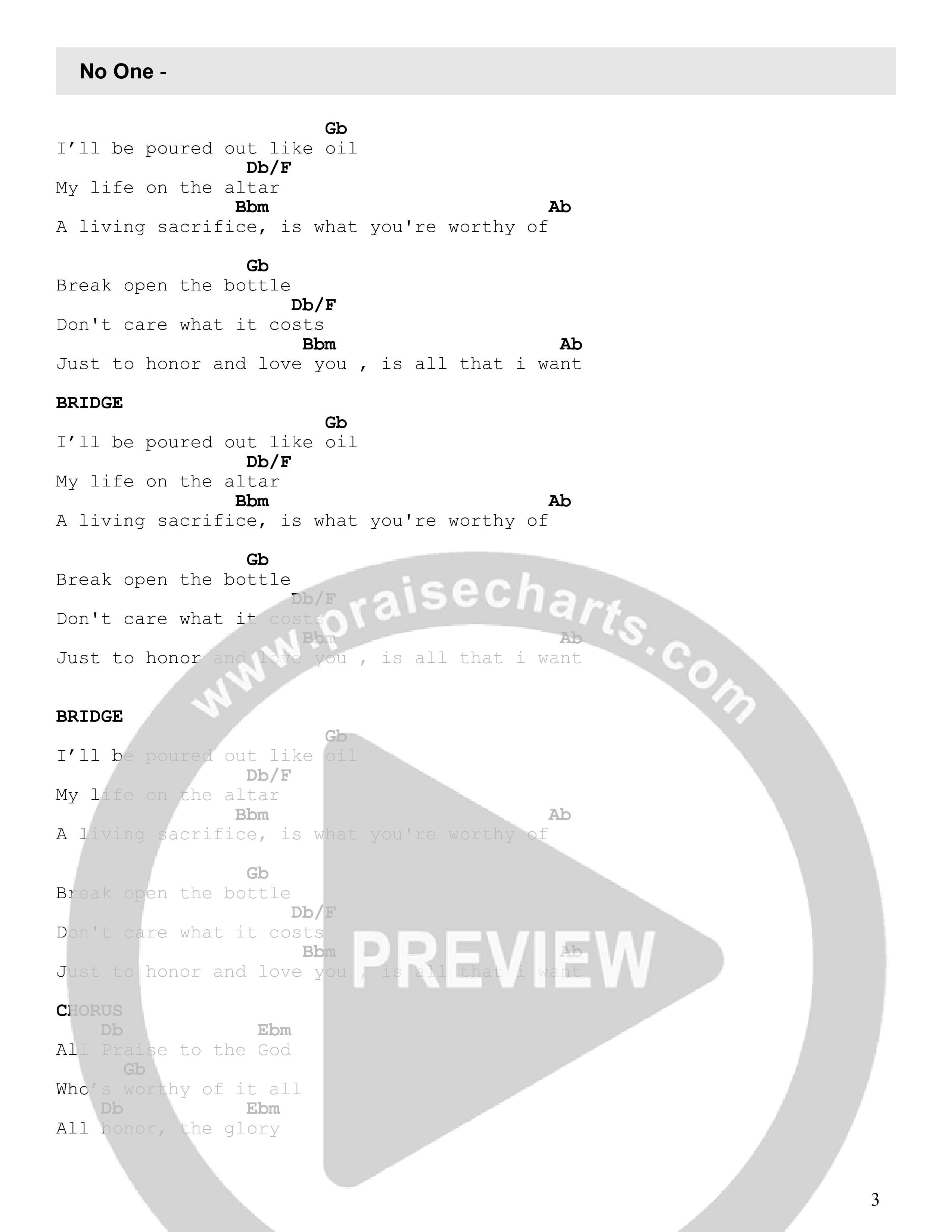 No One Chord Chart (Radiant Collective)