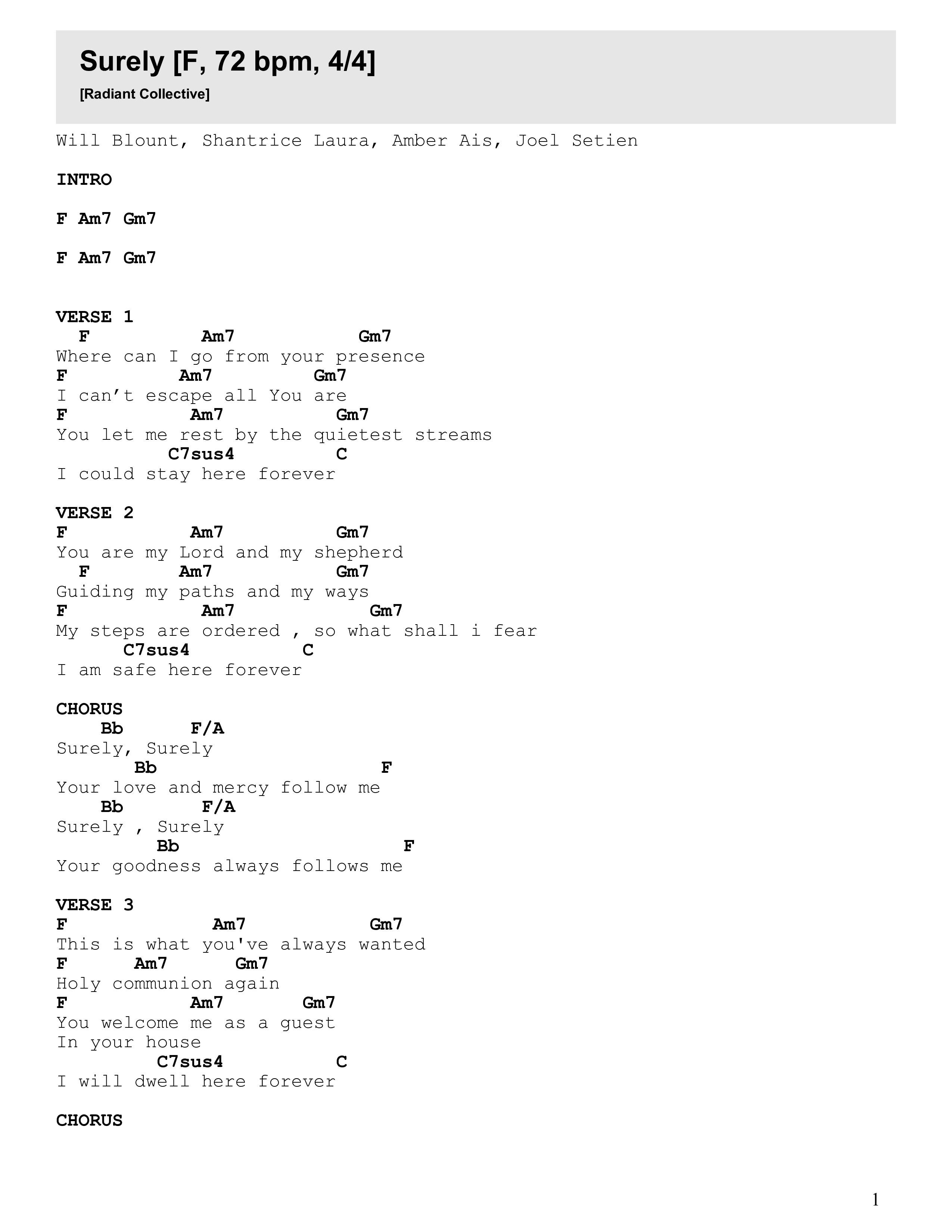 Surely Chord Chart (Radiant Collective)