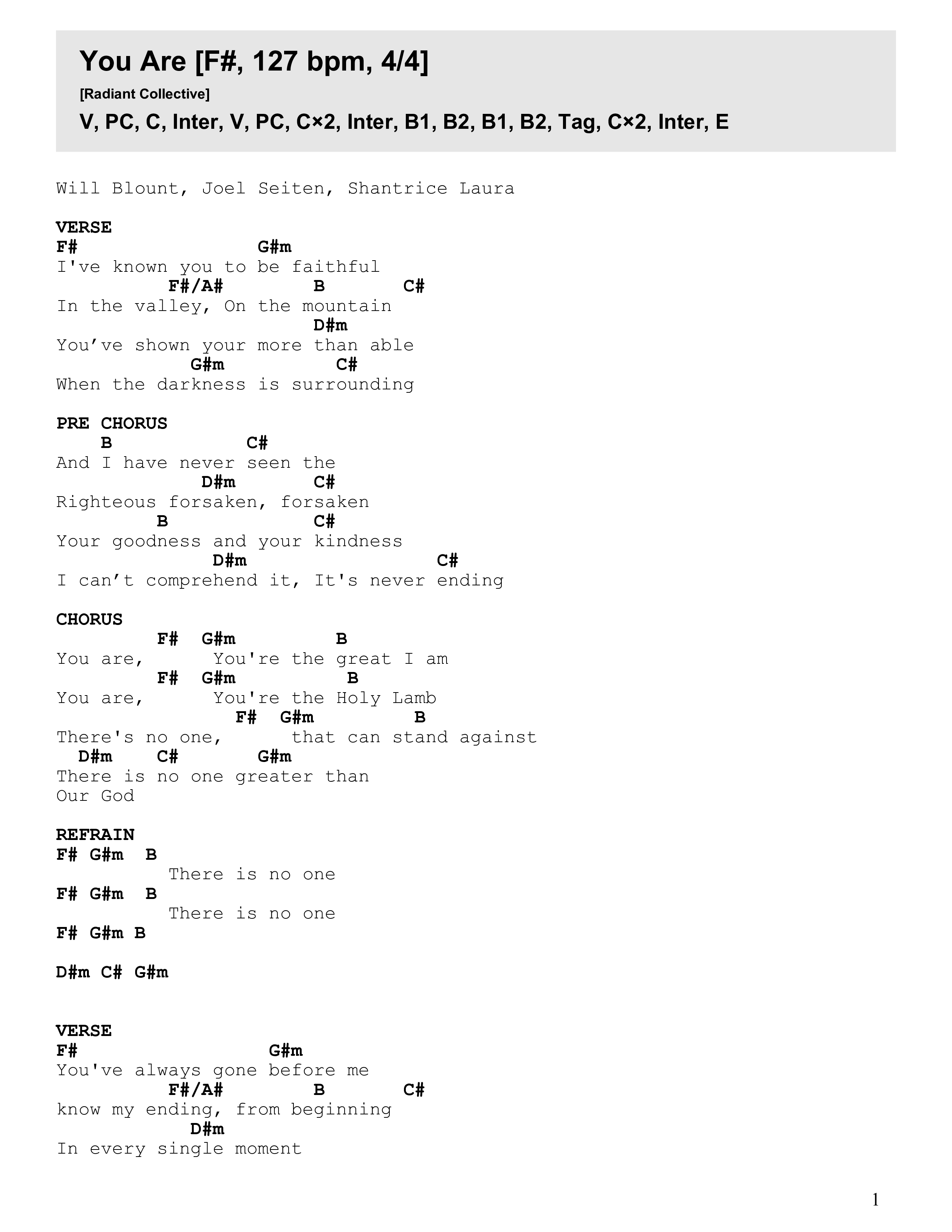 You Are Chord Chart (Radiant Collective)