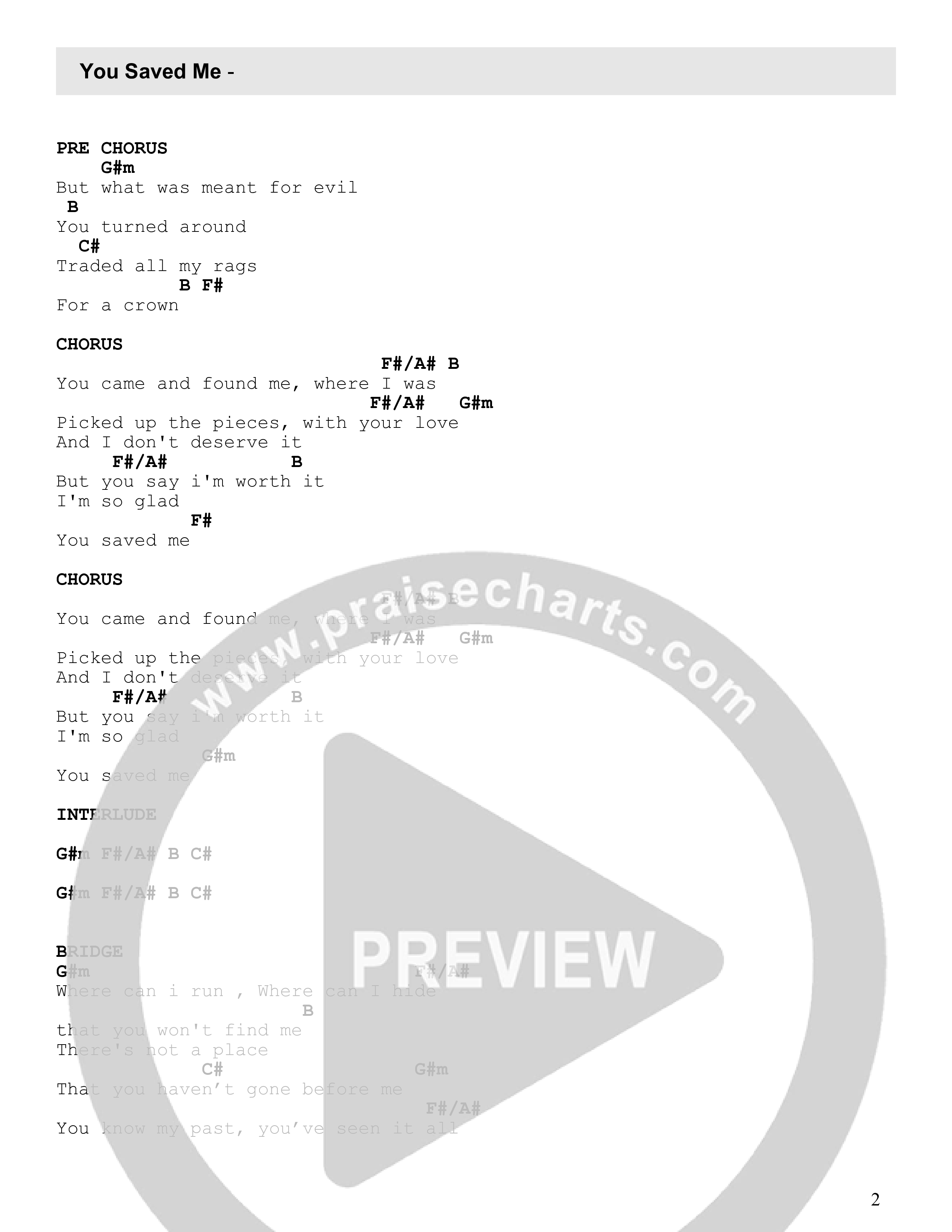 You Saved Me Chord Chart (Radiant Collective)